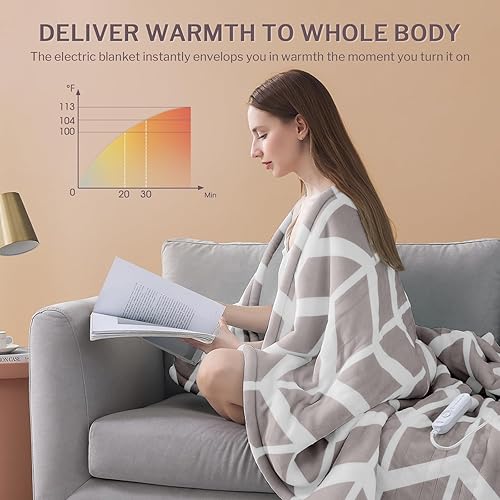 Miniatura 3 de VENTIMI Manta eléctrica con calefacción, manta térmica de 50 x 60 pulgadas con 5 niveles de calor y 3 horas de apagado automático, mantas de
