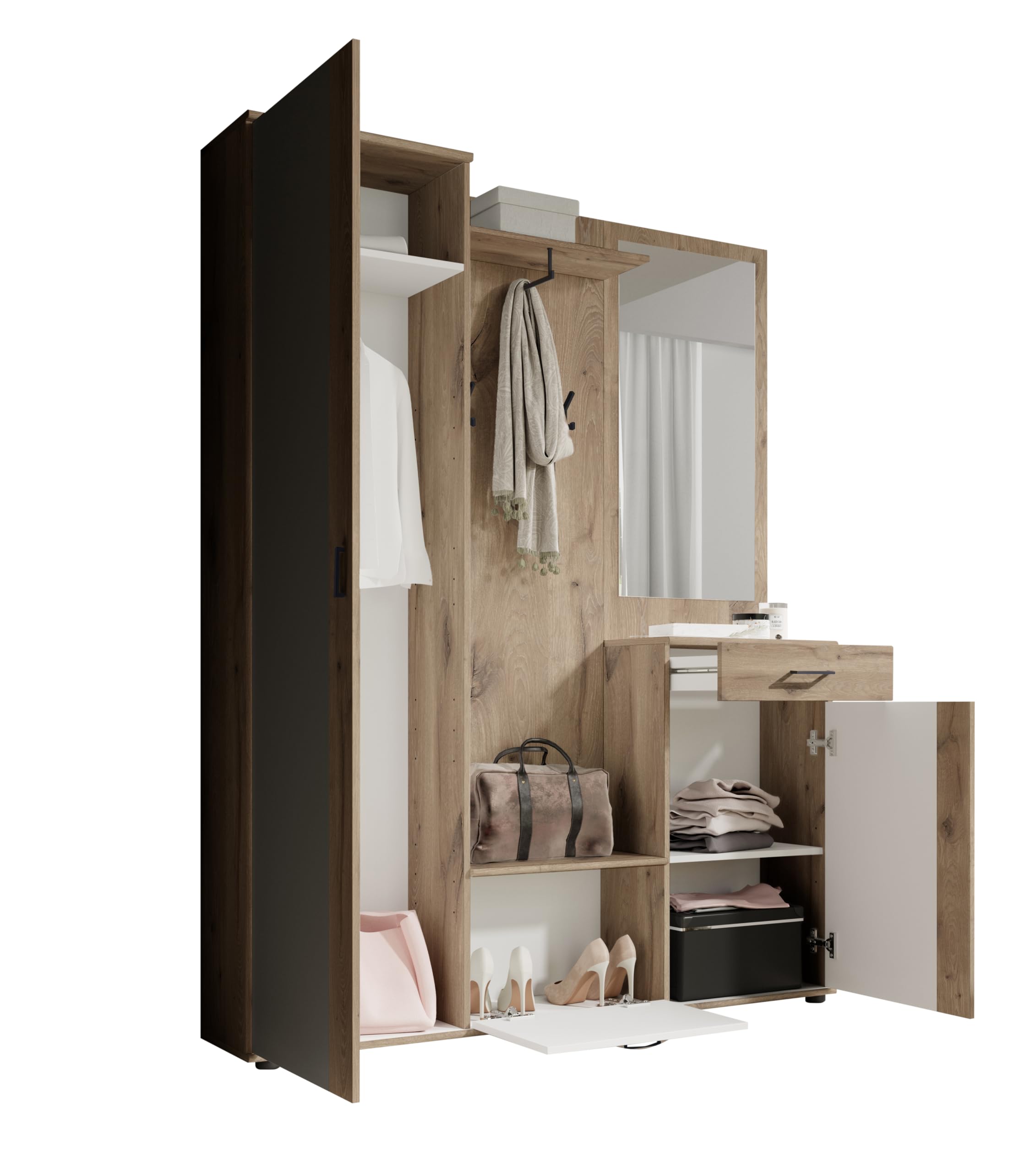 AVANTI TRENDSTORE - Pit - Armadio da ingresso in legno laminato con specchio incluso, disponibile in tre colorazioni. Dimensioni: LAP 145x188x30 cm