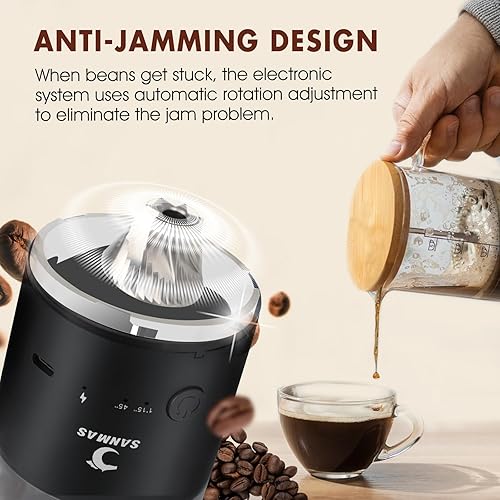 Miniatura 4 de SANMAS Molinillo de café eléctrico con núcleo de molienda de acero inoxidable, molinillo de café recargable con 80 ajustes de molienda de fino a