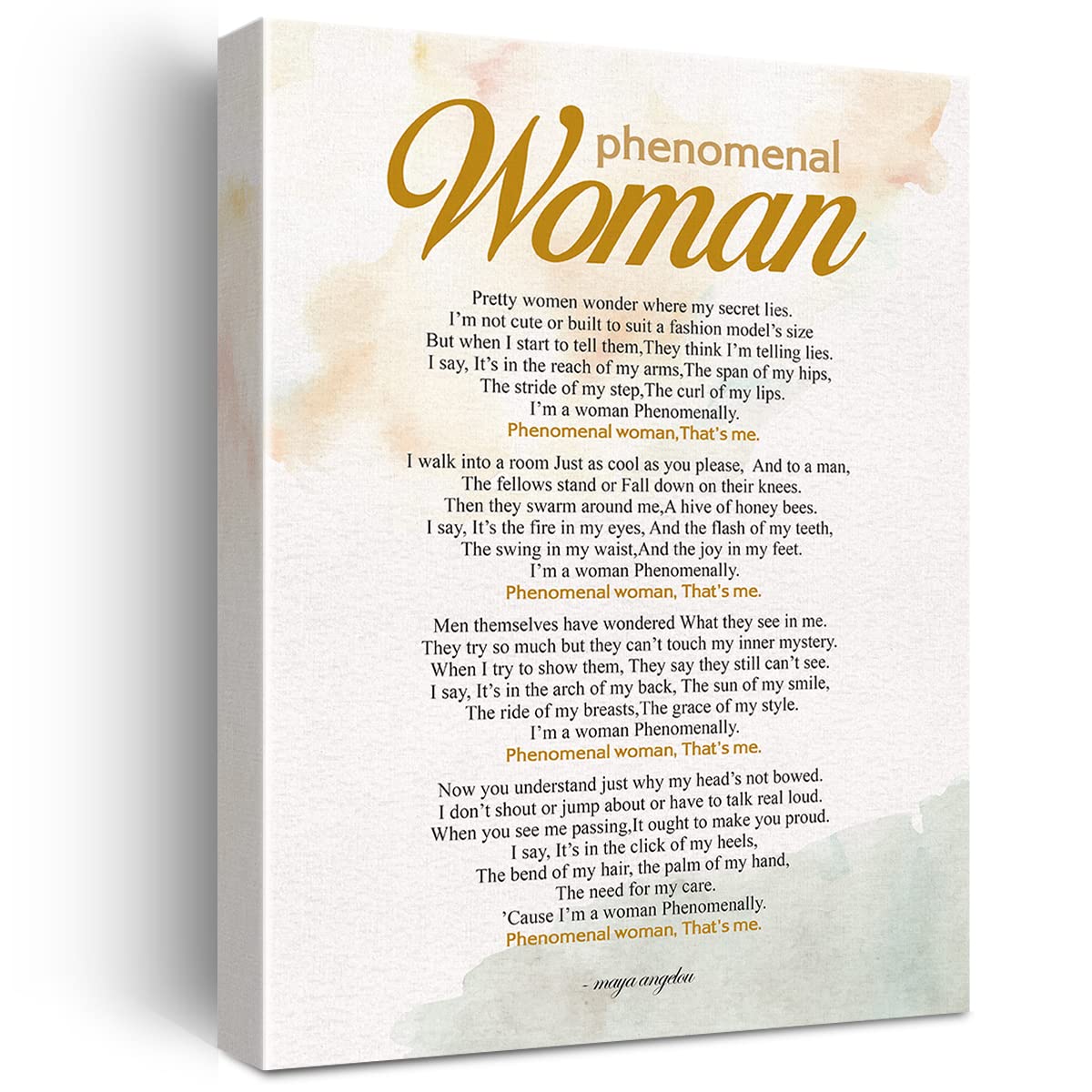 LMYSXAOZ Motivational Phenomenal Woman Poem Print Literaty Empowering Women Quote Paintings Canvas Wall Art Feminist Poster Artwork Ready to Hang Modern Home Office Decor
