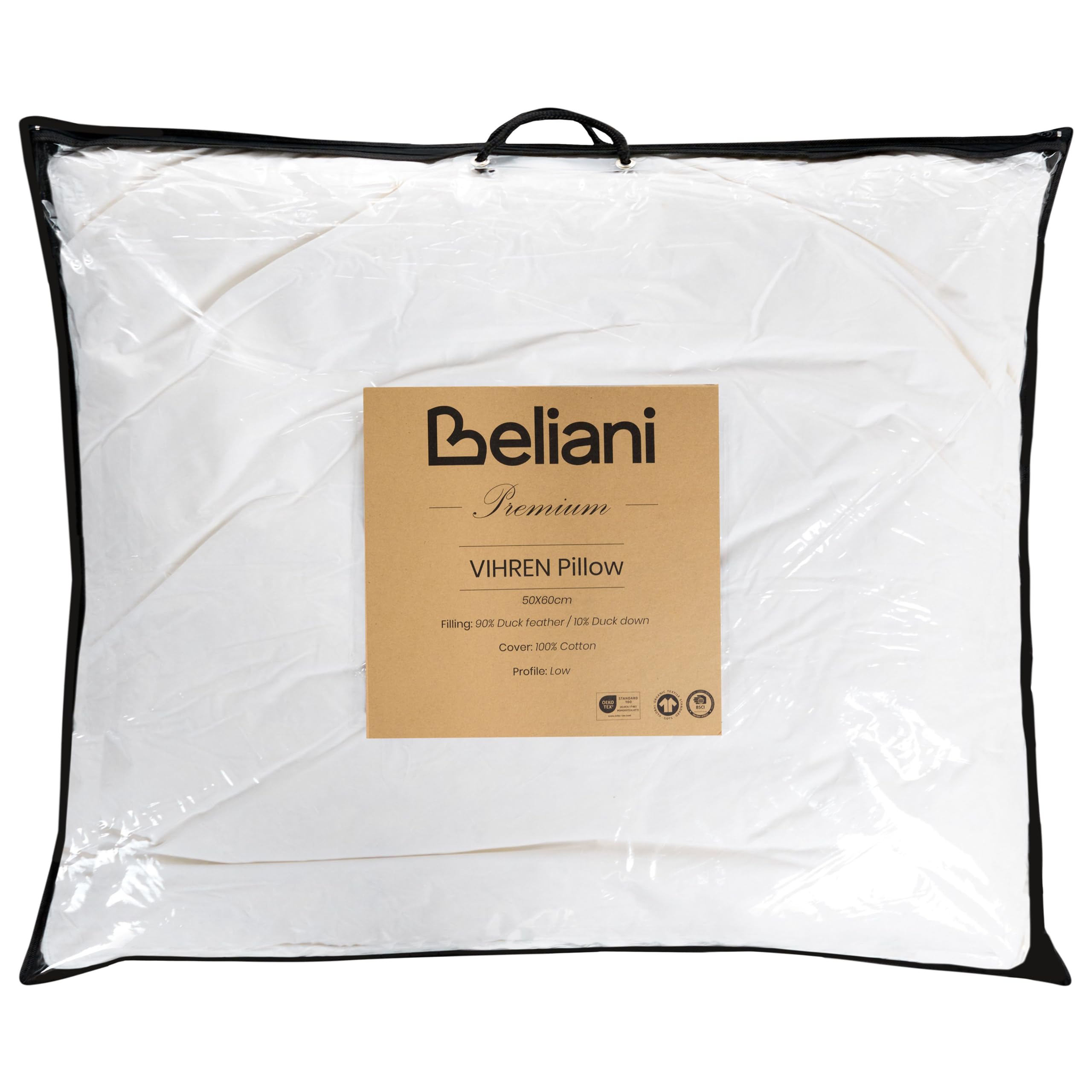 Cuscino Guanciale in Cotone e Morbida Piuma d'Anatra 50 x 60 cm Bianco