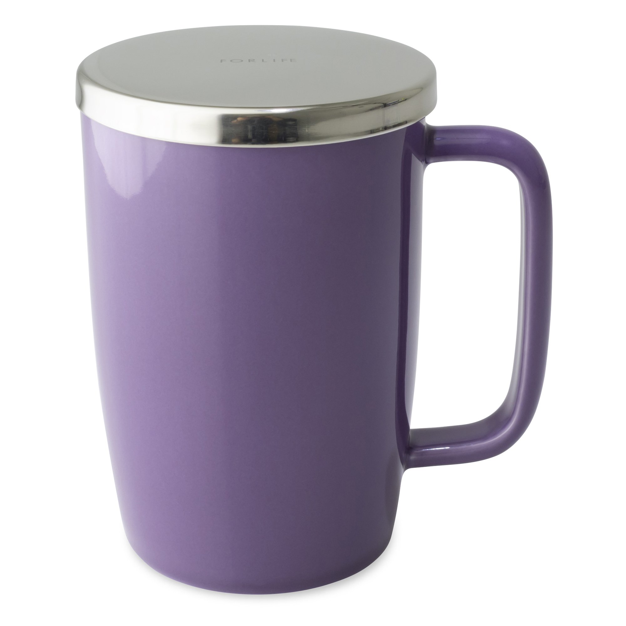 FORLIFE 610-PPL Dew Brew-in-Mug - Taza con infusor de cesta y tapa de acero inoxidable, cerámica, color morado