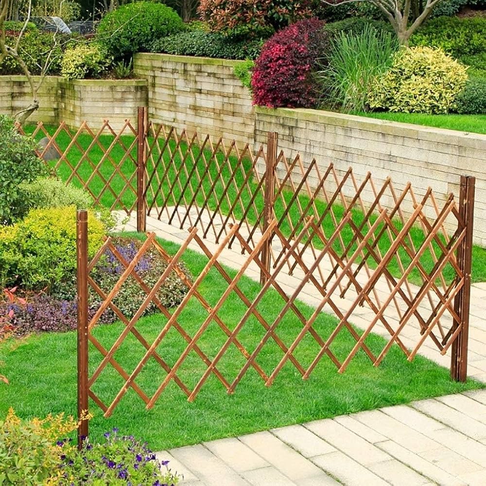 Amazon | 格子木製フェンス/伸縮式ガードレール/クロスバー