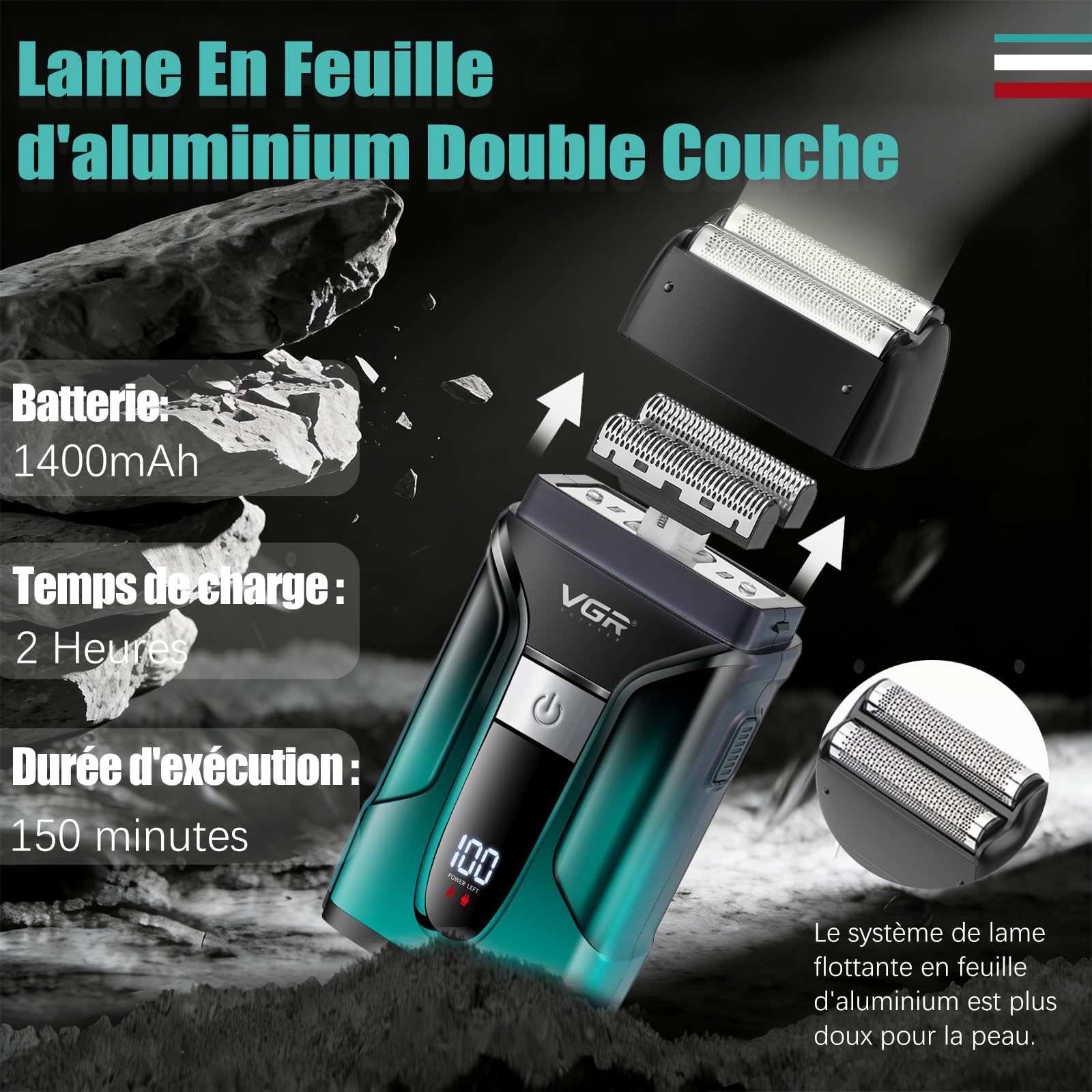 VGR 694 Tondeuse Cheveux Hommes Professionnel Kit Équipé Lames en Céramique | Tondeuse Barbe et Cheveux Homme Comprenant Station de Charge Magnétique, Kit Barber Avec Affichage LED