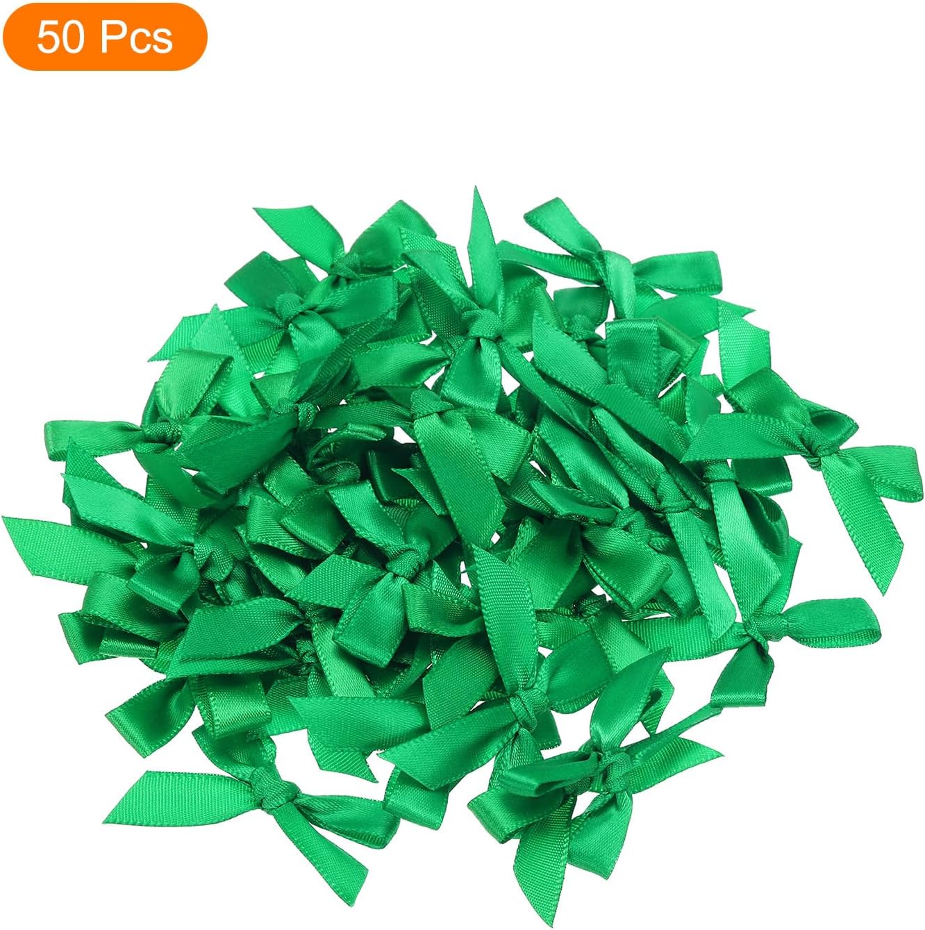 MECCANIXITY 50Pcs Mini Ribbon Bow 1.8 inch Mini Fabric Satin Ribbon Flower Bows for Craft DIY Sewing Wedding Birthday Party Green - Image 3