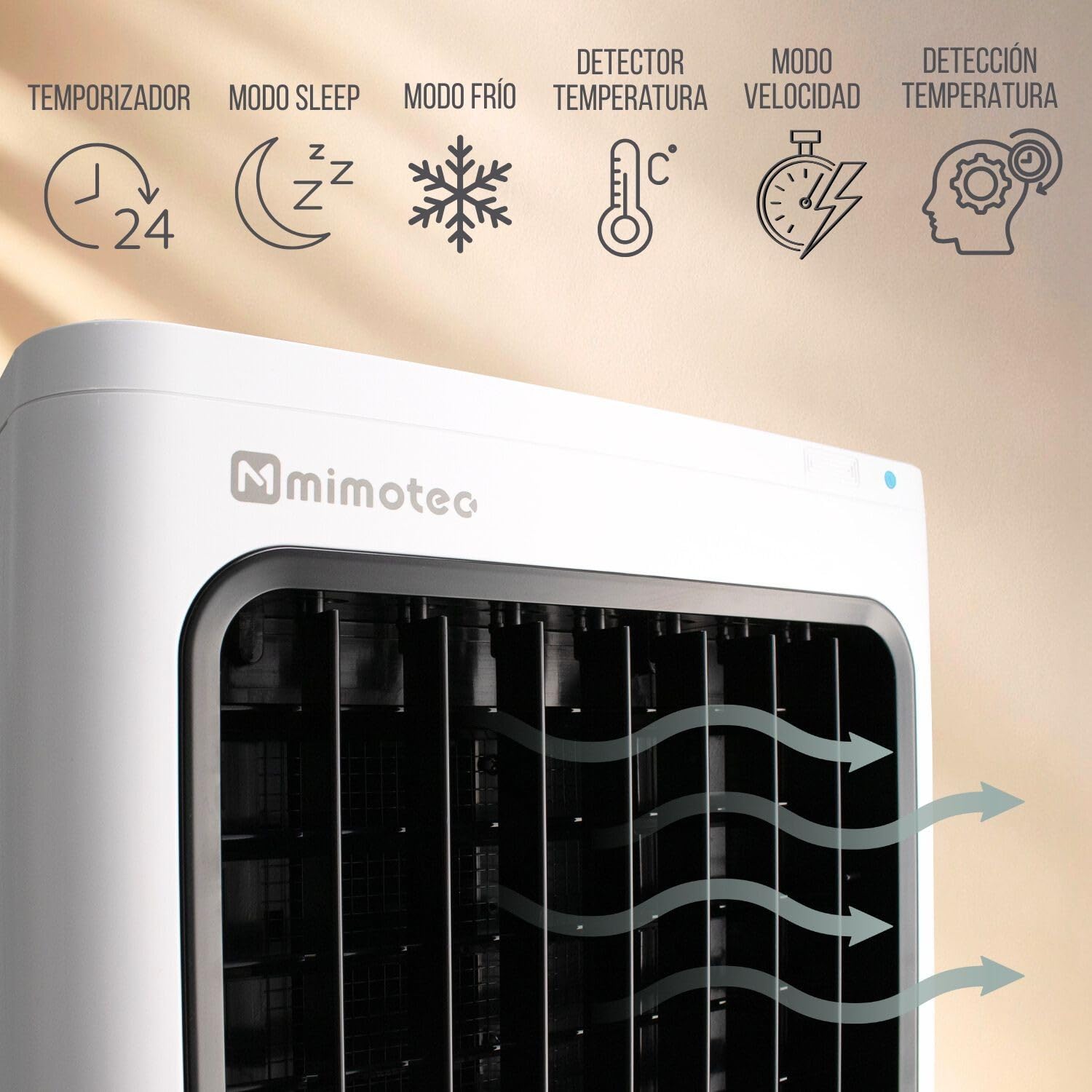 M mimotec - Climatizador Evaporativo Portátil Airmax 4800 m³/h Blanco, enfriador de Aire 30L Control Remoto, Silencioso, 100W, Bajo Consumo, ideal para Hogar, Oficina y Exteriores Cubiertos