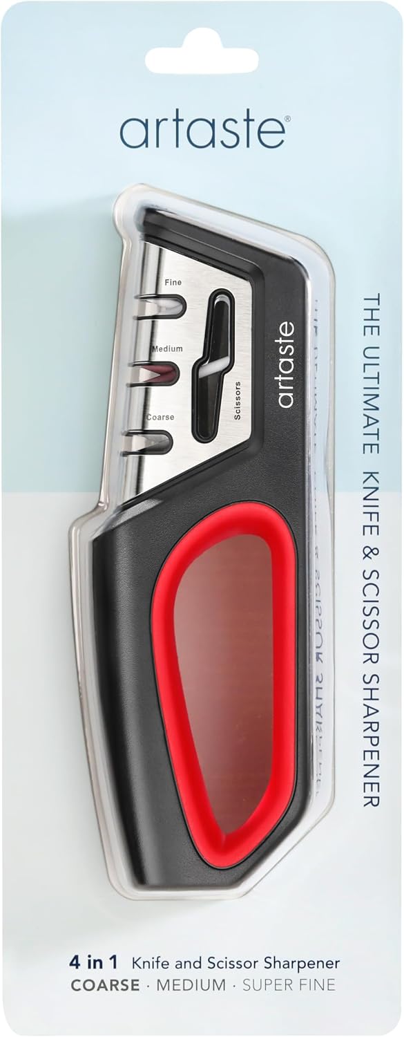 Artaste 4-in-1 Knife and Scissor Sharpener, Black and Red