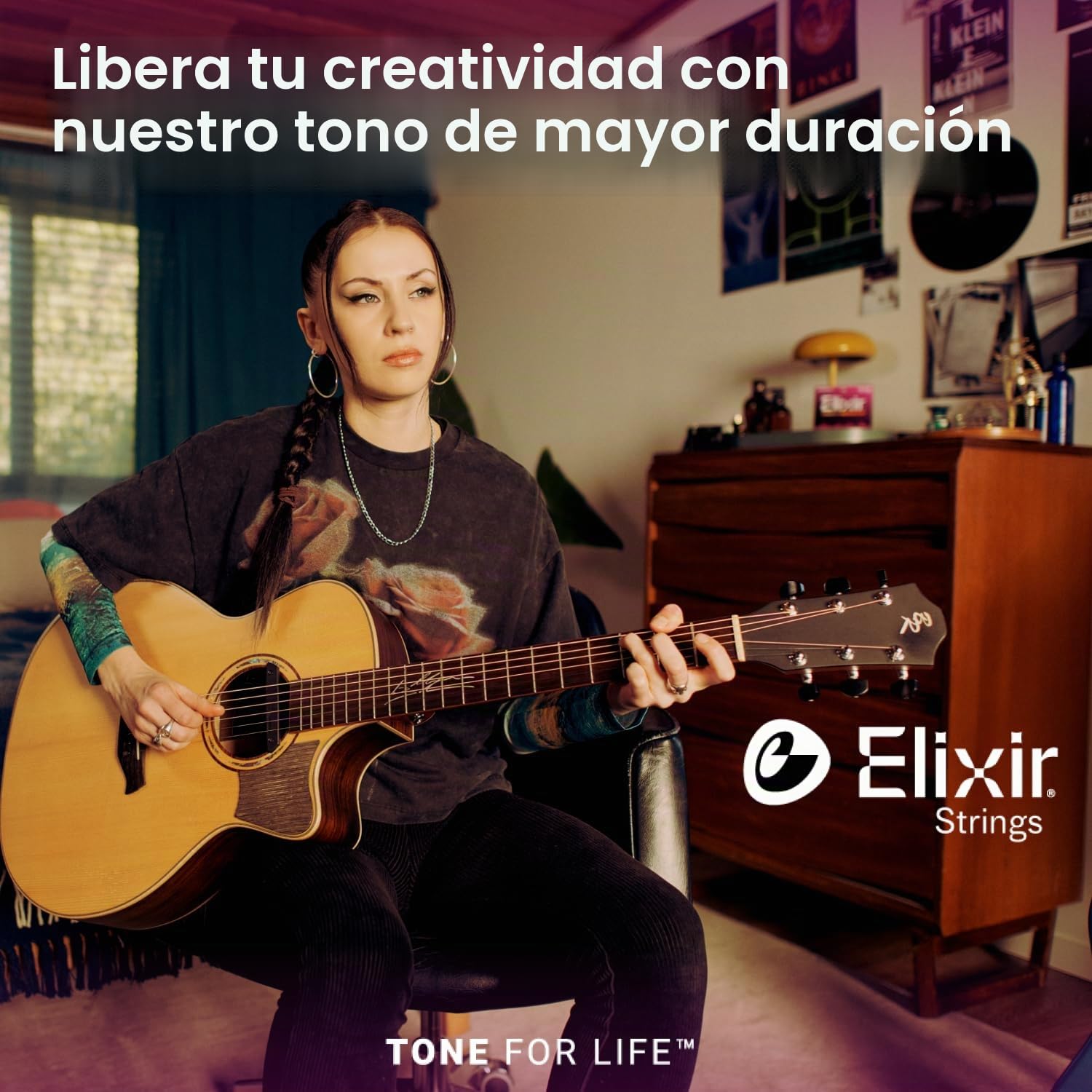 Elixir Cuerdas Strings de bronce fosforado para guitarra acústica con tecnología NANOWEB, luz personalizada (.011-.052), paquete de 4 unidades especial de Amazon