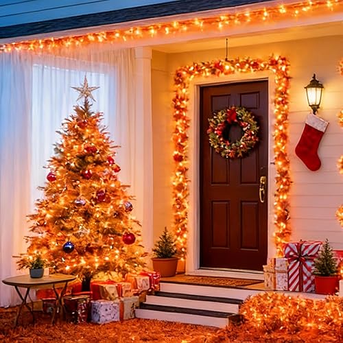 Miniatura 3 de LAMPHOME Mini luces naranjas de Acción de Gracias, 100 unidades de 19.6 pies de cadena de luces de otoño, conectables de 120 V enchufables al aire