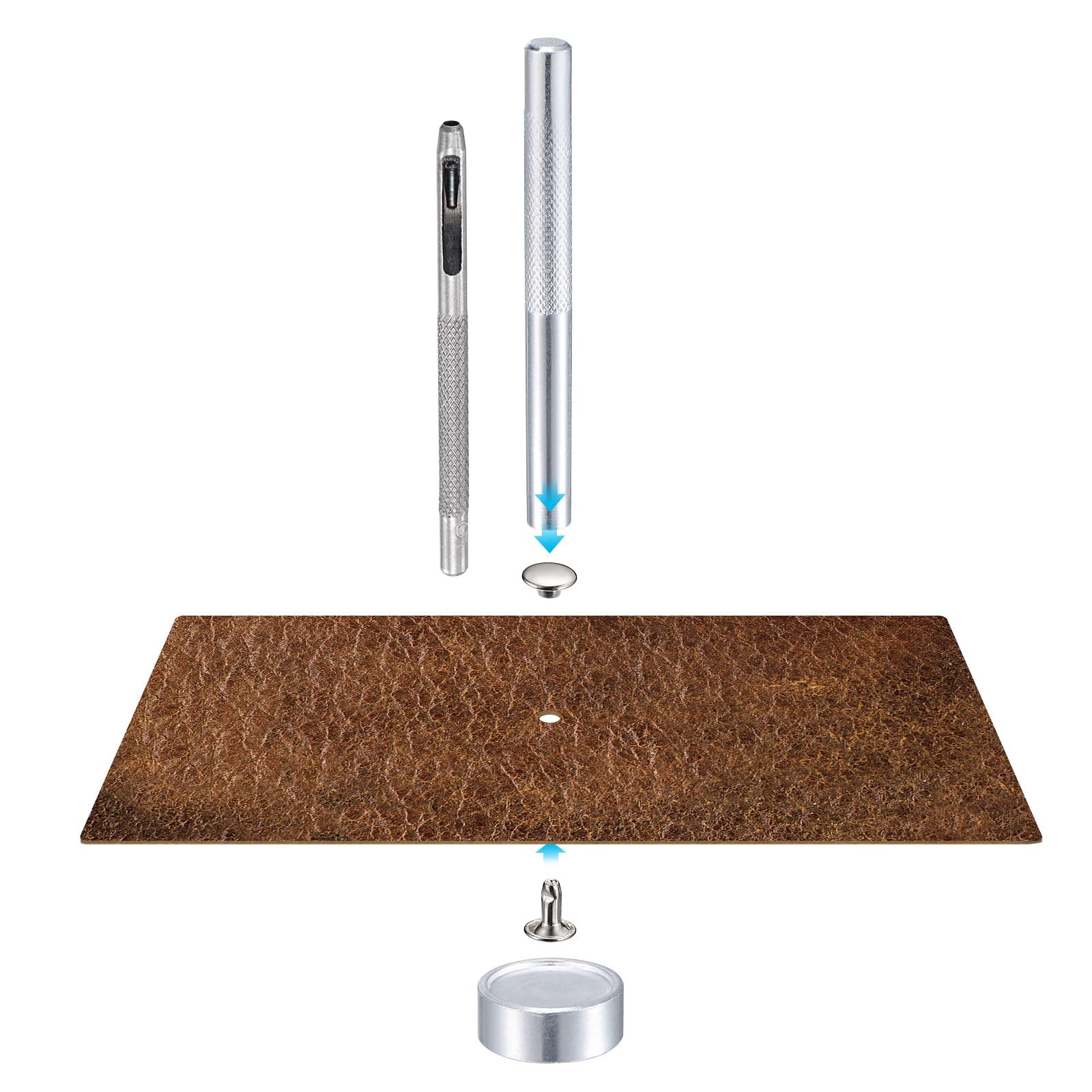 QUARKZMAN 100 Rivetti in Pelle 6x6mm Doppia Testa Metallici Argento per Riparazione Fai da Te