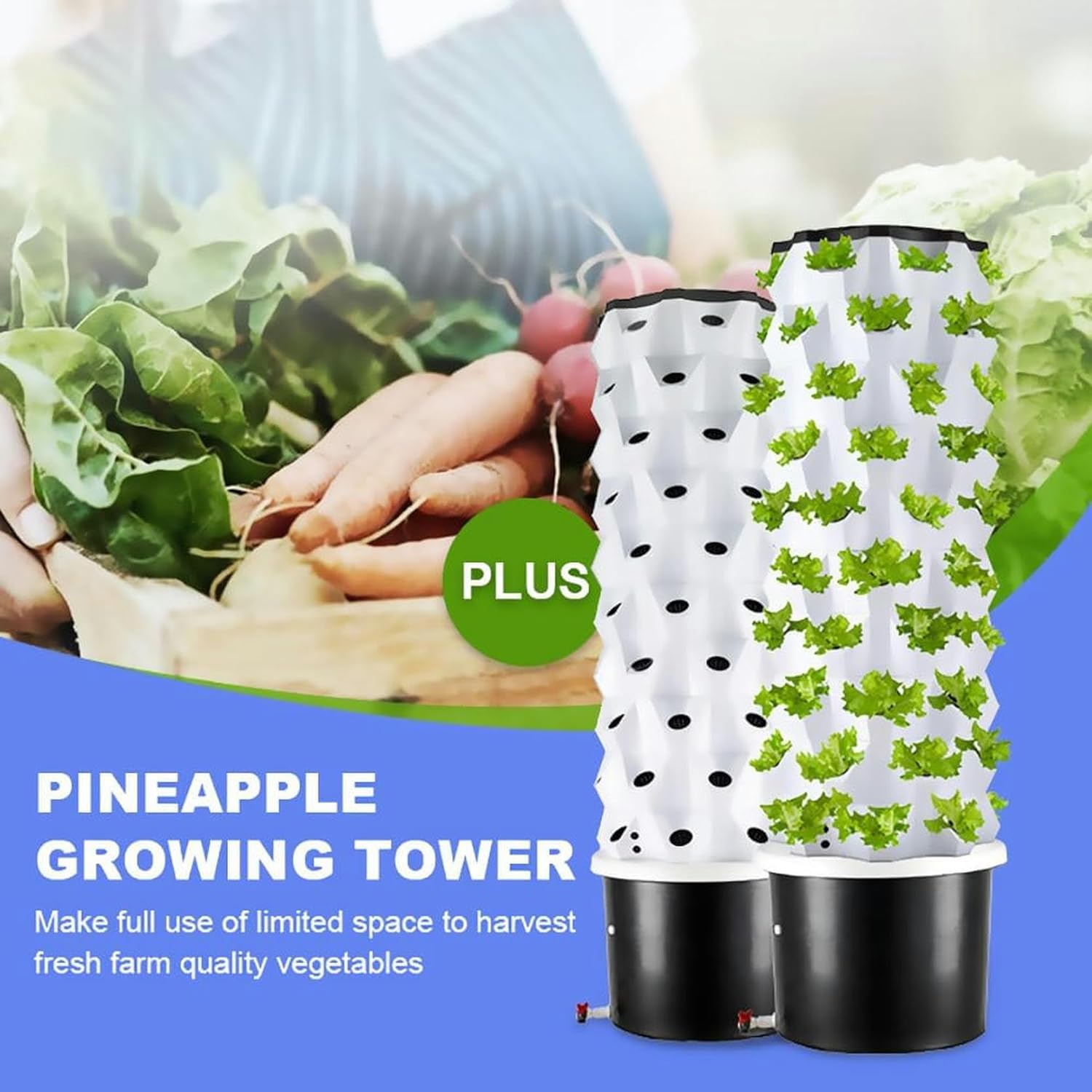 Hydroponics Growing System 6/8/10 Floor Vertical Hydroponics Tower with 100L Water Tank Aeroponics Growing Kit, Smart Garden Planter Herbs Germination Kit Hydrating Pump, Adapter, Net Pots, Timer