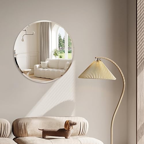 Miniatura 20 de ANYHI Espejo redondo de 16 pulgadas, espejo circular sin marco, espejo de baño biselado, espejos redondos para decoración de pared, espejo de pared