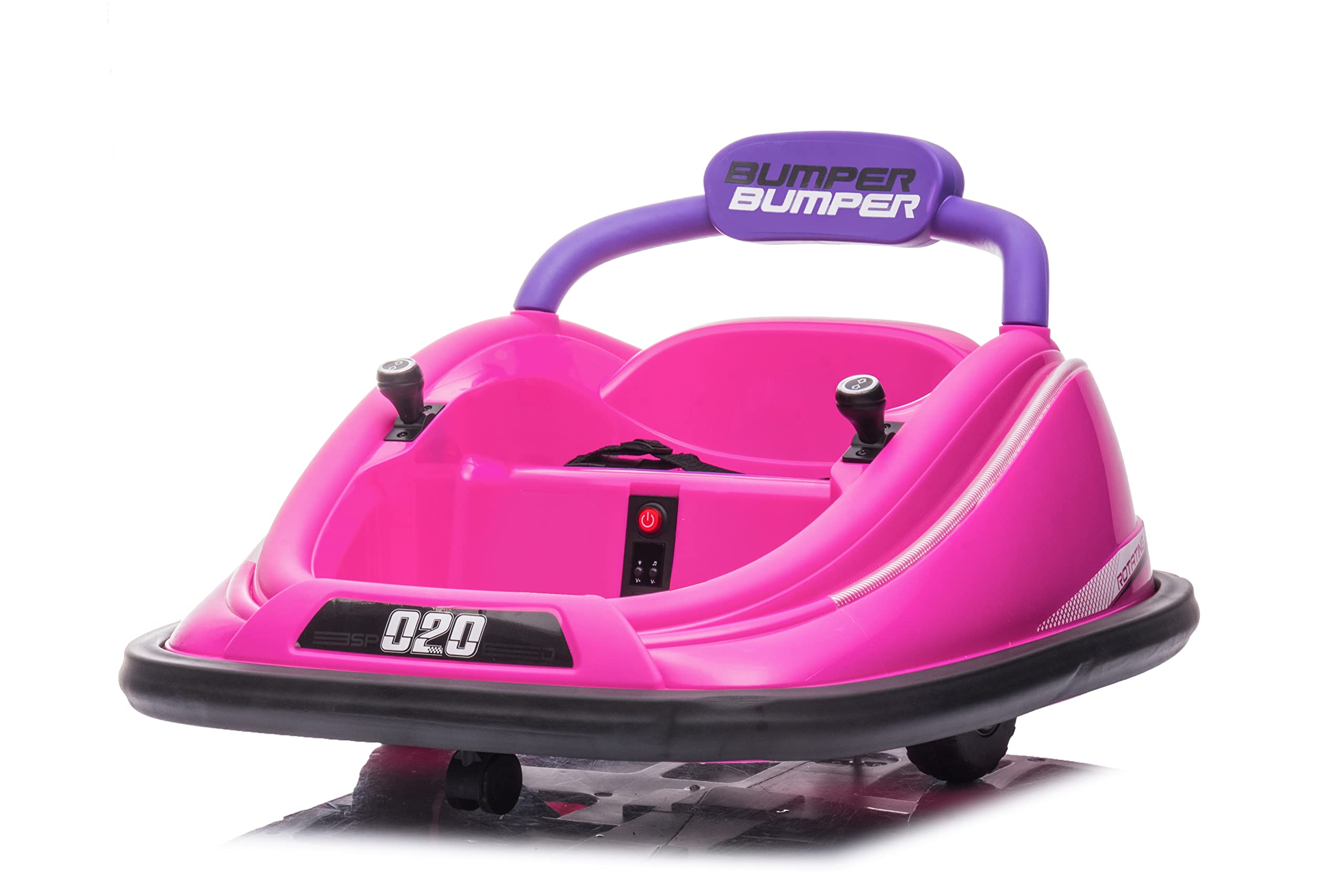 12V Rechargeable Ride On Bumper Toy Car, Battery Powered Electric Kids Toys w/ 360 Degree Spin Rotation, Parent Remote Control, Foot Pedal, Dual Joysticks, Music, Flashing LED Lights (Pink)