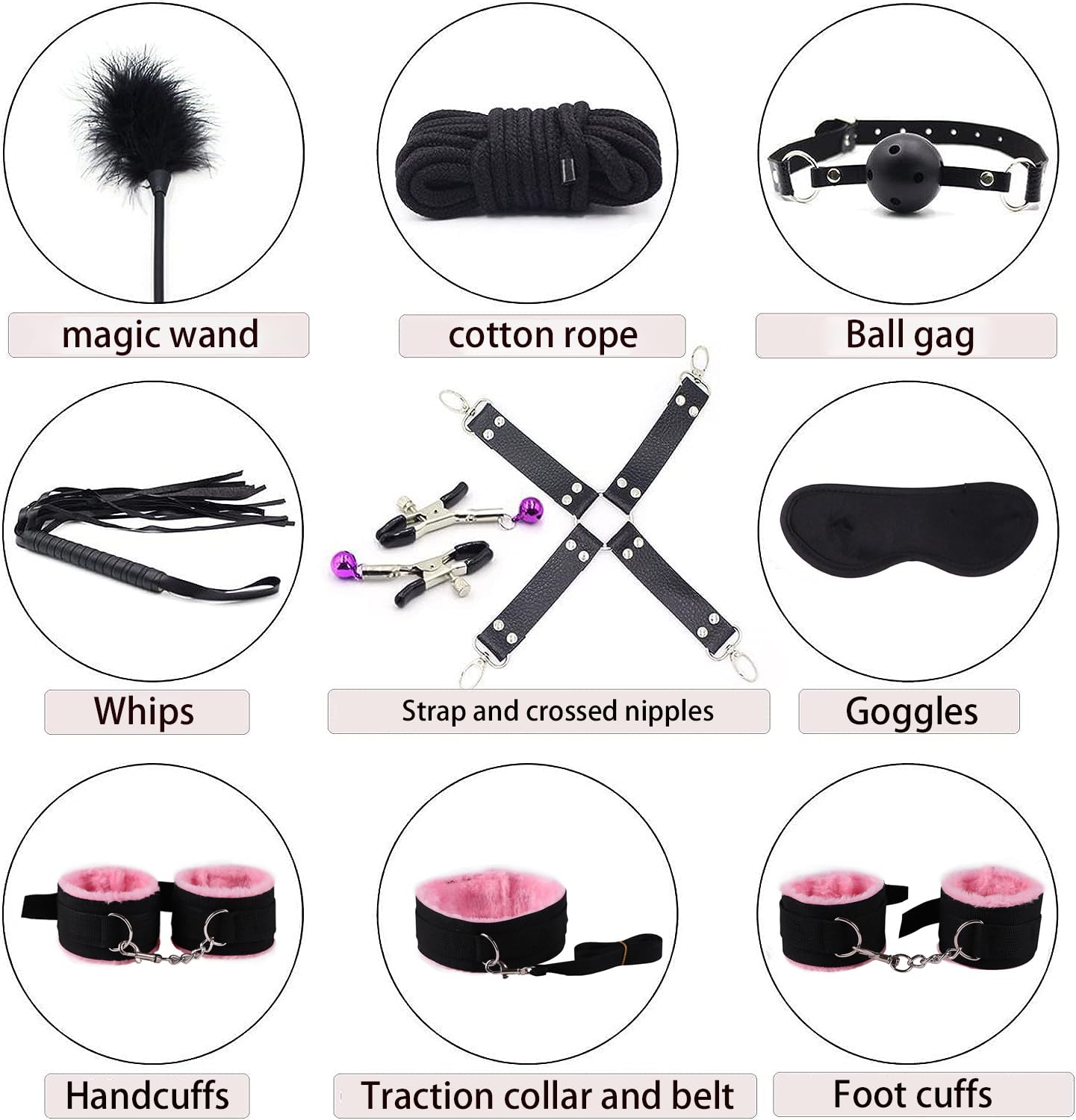 𝙨𝙚𝙭 𝙗𝙤𝙣𝙙𝙖𝙜𝙚 Set da Yoga in Nylon Rosa da 10 Pezzi in Una varietà di Stili, Regali A Sorpresa per Le Feste