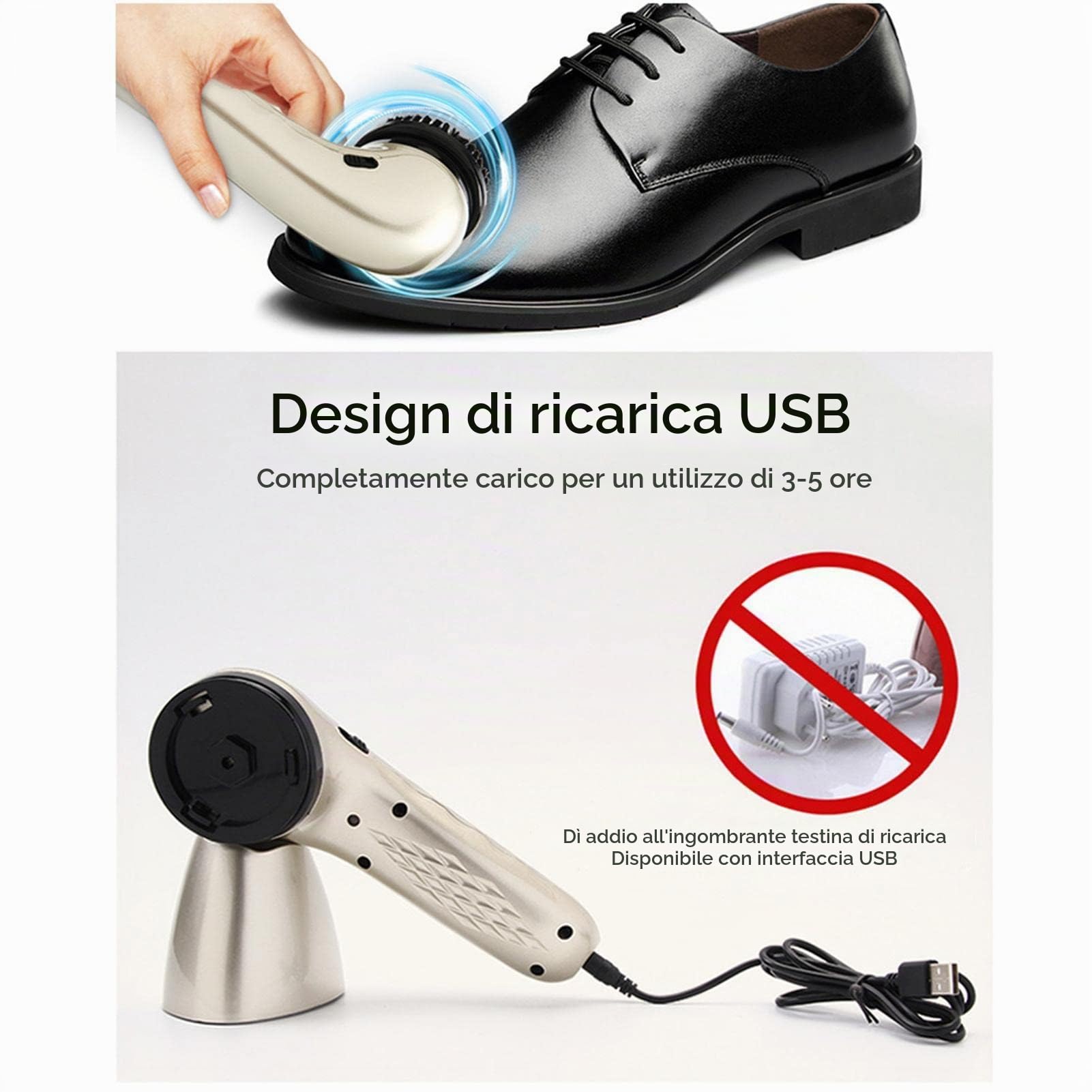 Lustrascarpe elettrico multiuso, lucidascarpe 1800mAh USB ricaricabile, spazzola per lucidare pelle per scarpe e borse