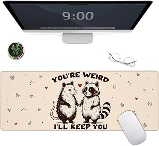 Possum Raccoon Gaming Mouse Pad,Funny Large Desk Mat, 31.5x11.8x0.12in Extended Non-Slip Rubber Animal Quote Art Mousepad, Computer Deskmat Gifts, Laptop Mice Pads Decor for Office Home