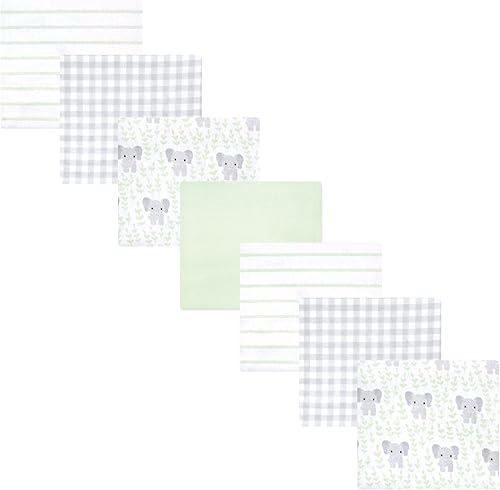 Miniatura 190 de Hudson Baby Paquete de 7 mantas receptoras unisex de franela de algodón para bebé, Dino Friends, talla única Abeja,Azul Verde Dino,Azul