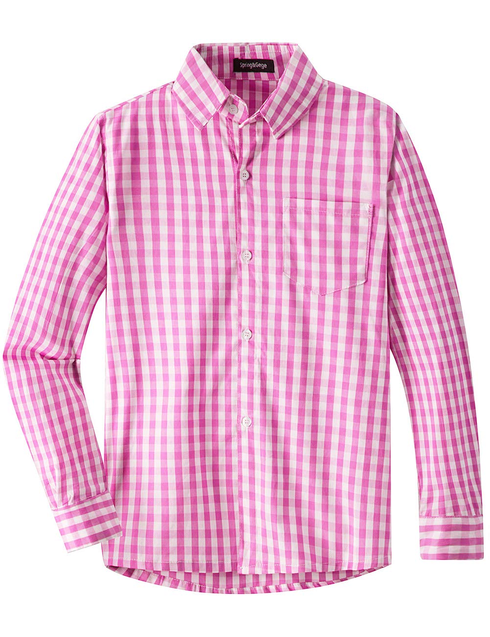Spring&Gege Boys' Long Sleeve Plaid Poplin Button Down Shirt