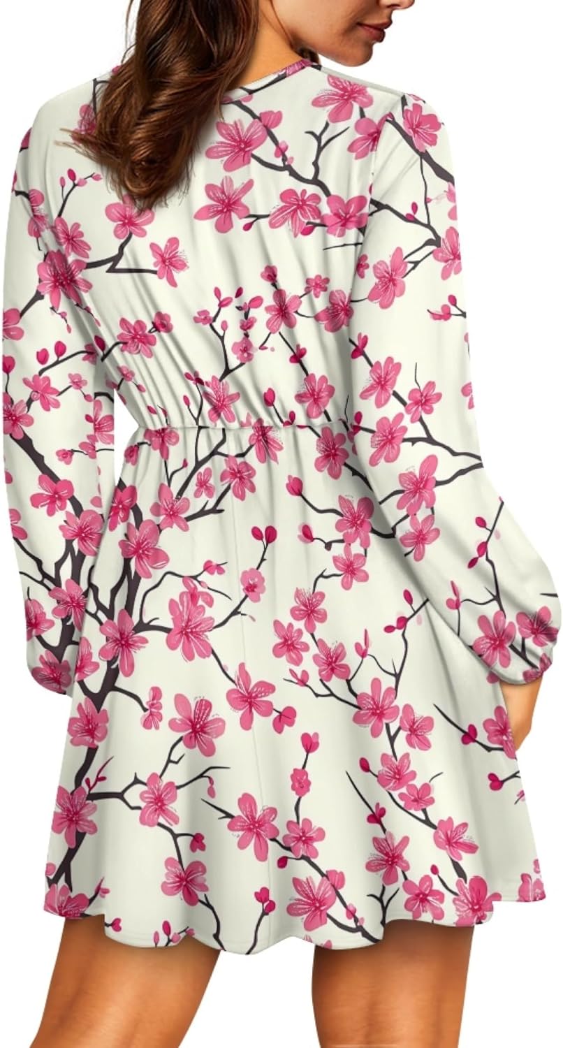 Lantern Sleeve Dress for Women Floral 2025 Fashion Empire Waist Swing Flowy Ruffle V Neck A Line Holiday Mini Dress - Image 4