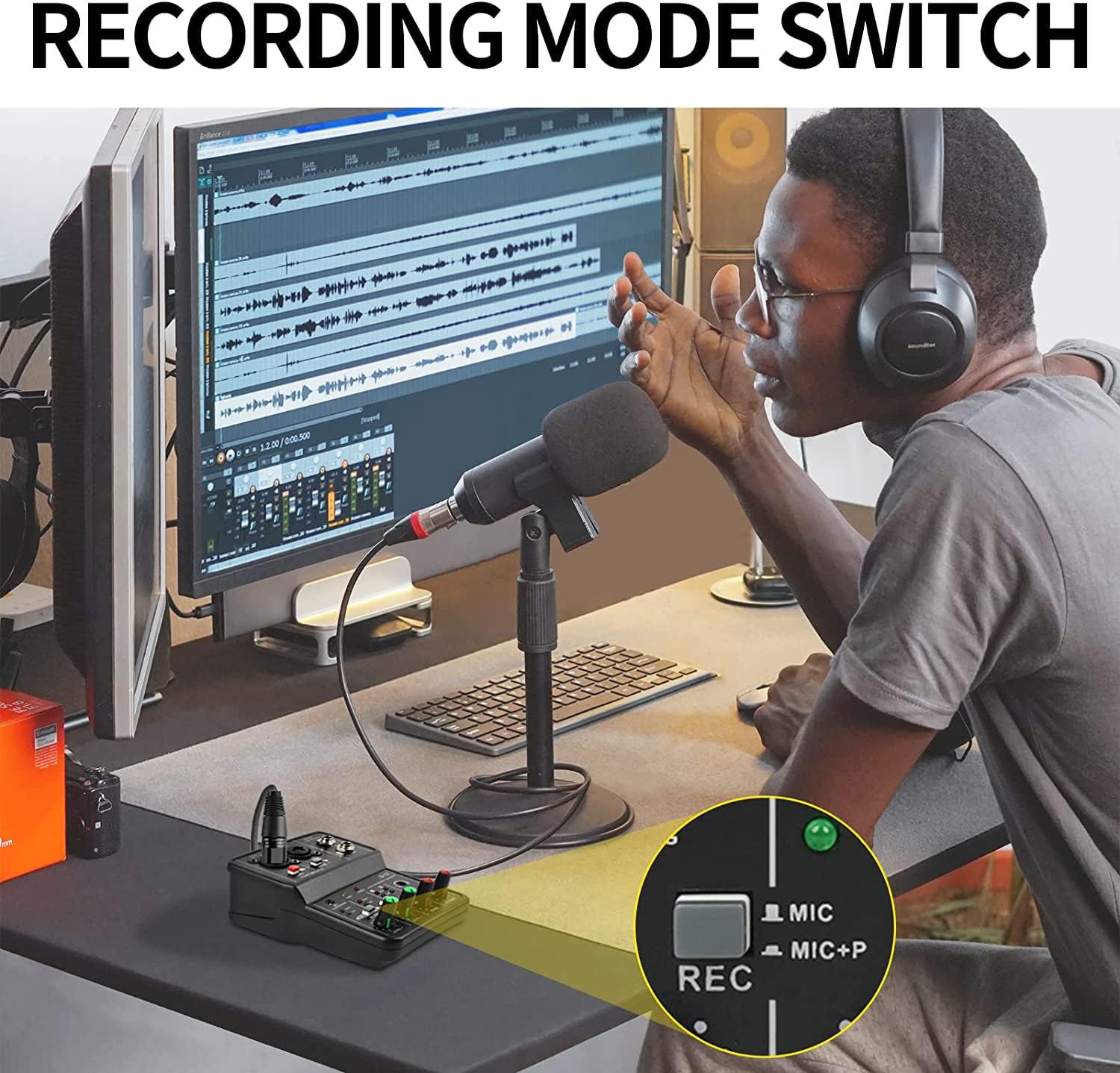 DEVICE OF URBAN INFOTECH Professional Audio Mixer- 2 Channels Audio Mixer USB Audio Interface, 48V Phantom Power, 3.5mm Headphone Input Mixer for Recording Live Streaming, Music Production, Karaoke - Image 6 thumbnail