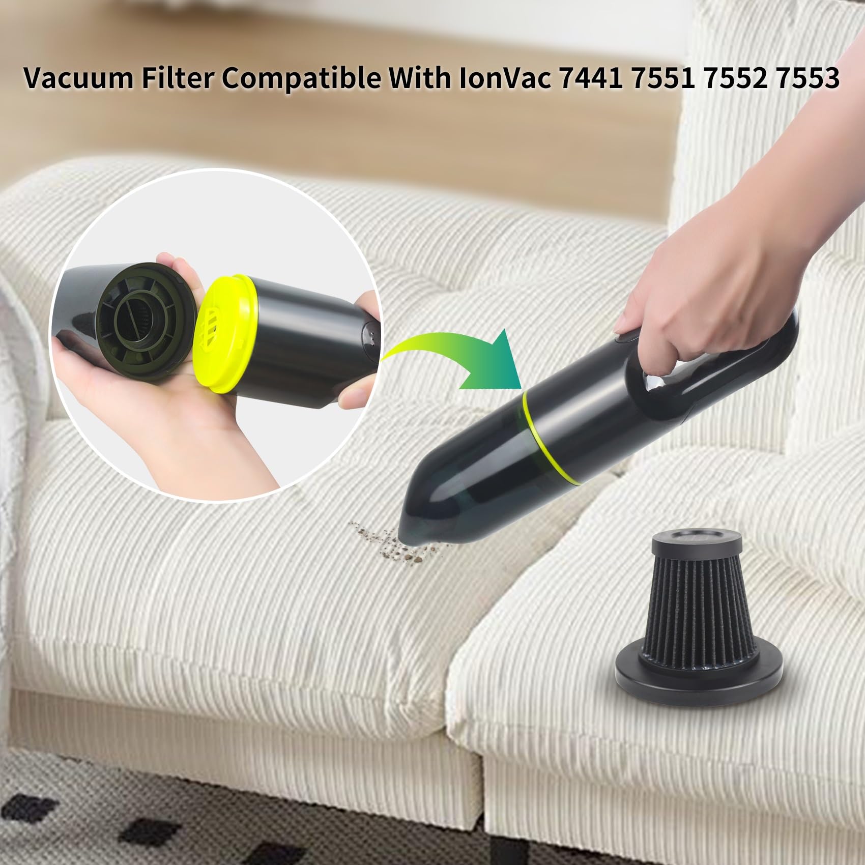 Filtro de repuesto compatible con aspiradora inalámbrica de mano ligera IonVac, compatible con los modelos: 7441 7551 7552 7553 (4 paquetes)
