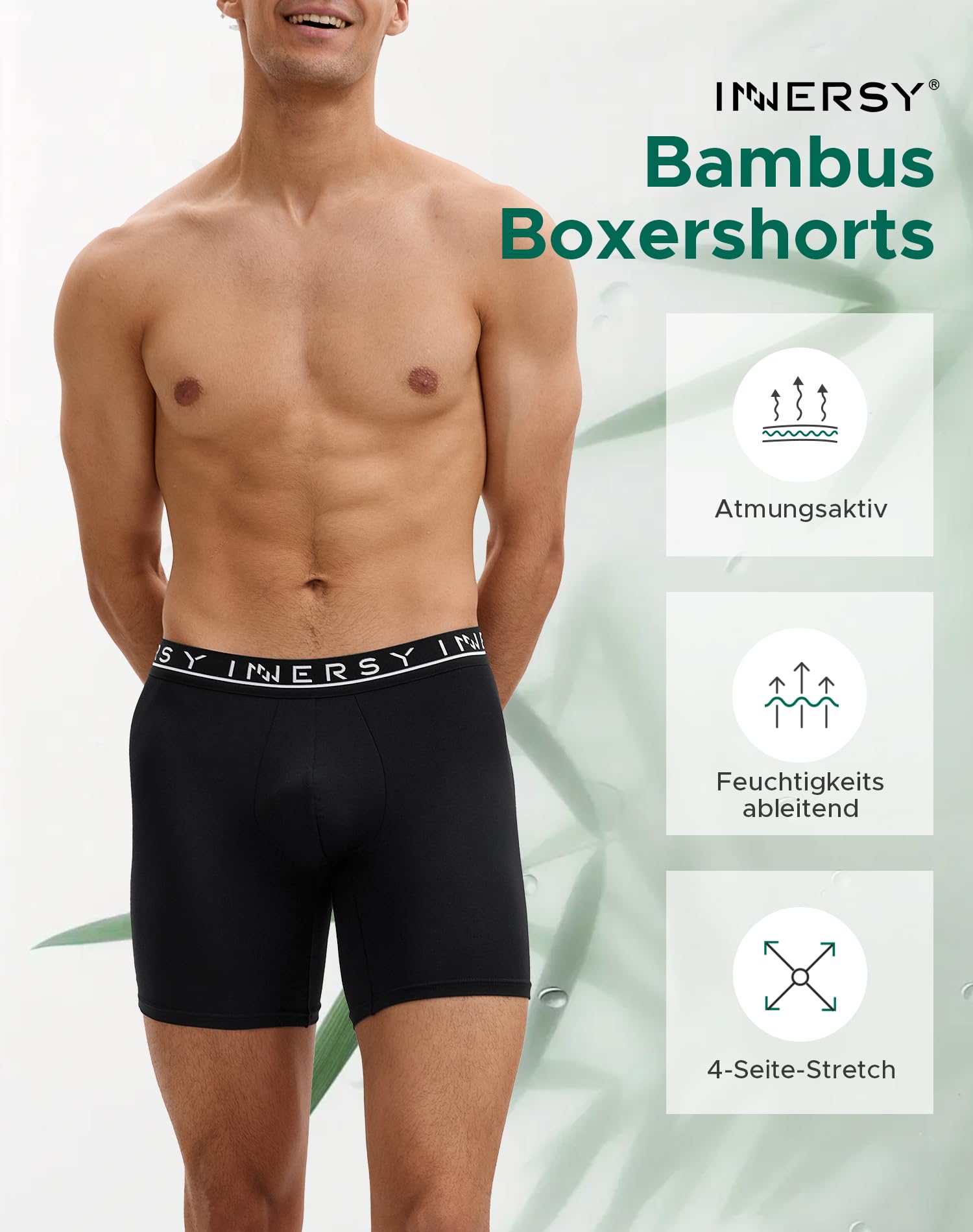 INNERSY Bokserki męskie bambusowe majtki męskie oddychające szorty retro bielizna sportowa, 4 sztuki w opakowaniu