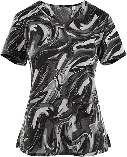 OIOLOYJM Printed Scrub Tops Women V Neck Short Sleeve Plus Size Scrubs for Womens Nursing Uniforms Shirts with Pockets