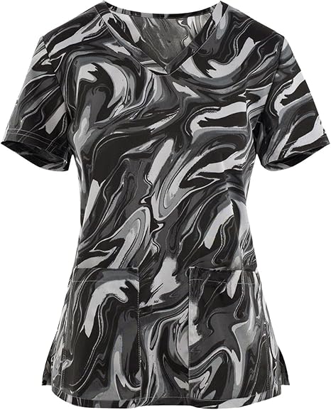 OIOLOYJM Printed Scrub Tops Women V Neck Short Sleeve Plus Size Scrubs for Womens Nursing Uniforms Shirts with Pockets