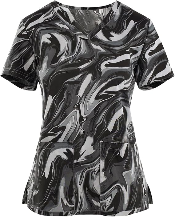 OIOLOYJM Printed Scrub Tops Women V Neck Short Sleeve Plus Size Scrubs for Womens Nursing Uniforms Shirts with Pockets