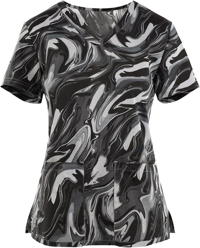 OIOLOYJM Printed Scrub Tops Women V Neck Short Sleeve Plus Size Scrubs for Womens Nursing Uniforms Shirts with Pockets