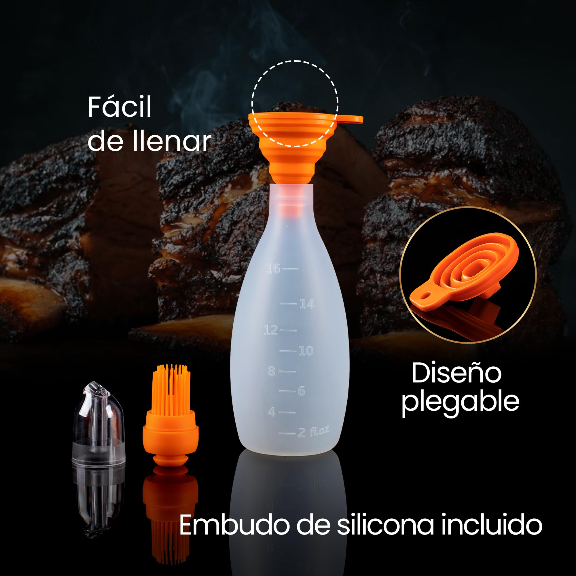 Cepillo de silicona con dispensador [Solución 2 en 1] | Cepillo para parrilla/Cepillo para hornear para un recubrimiento rápido y sin esfuerzo | Cepillo para barbacoa 100% libre de BPA y resistentea