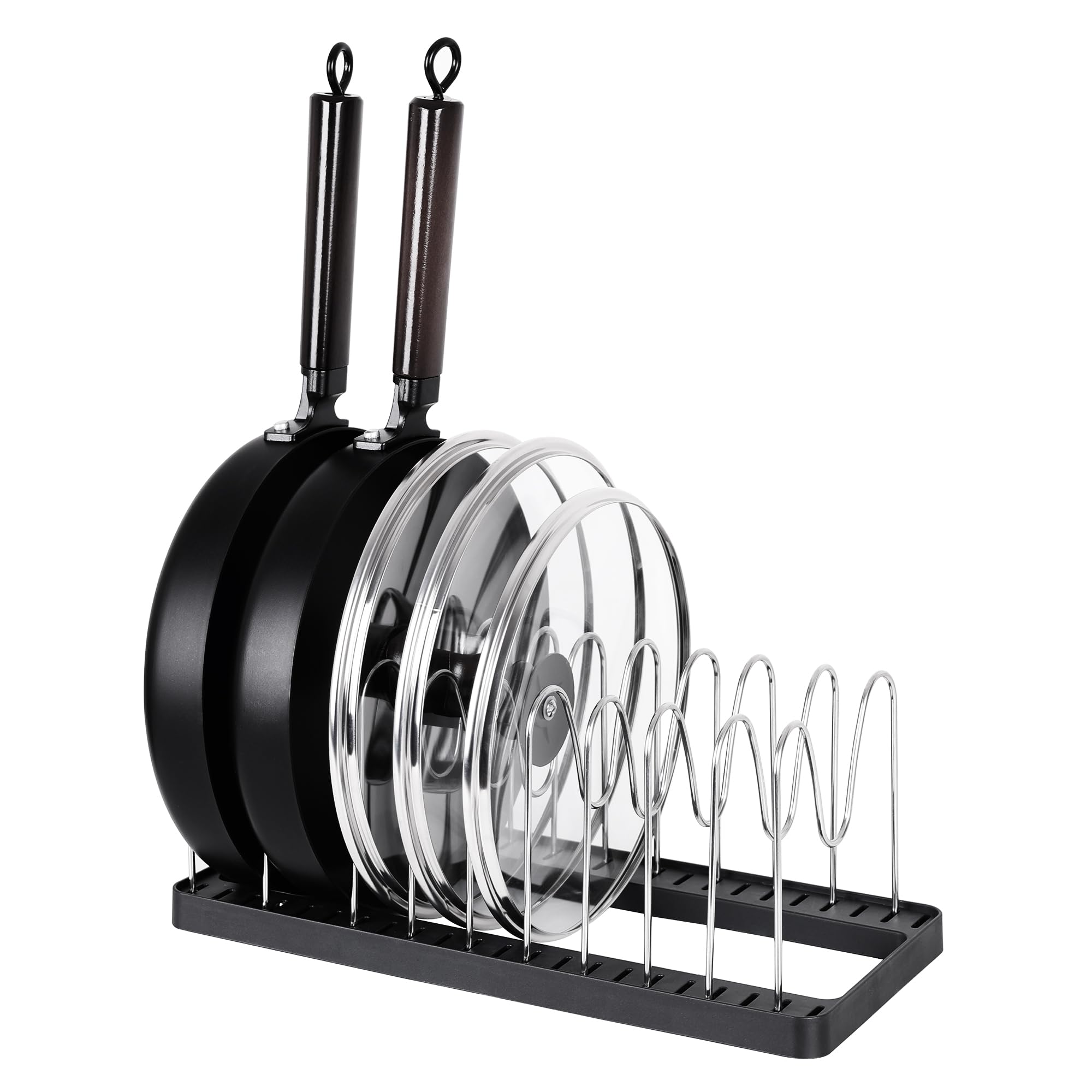 linoroso Pot and Lid Drying Organizer Rack, Adjustable Kitchen Holder for Pot Lids, Over Sink Dish Drainer for Counter and Cabinet, Fit for Over 16'' Kitchen Sink