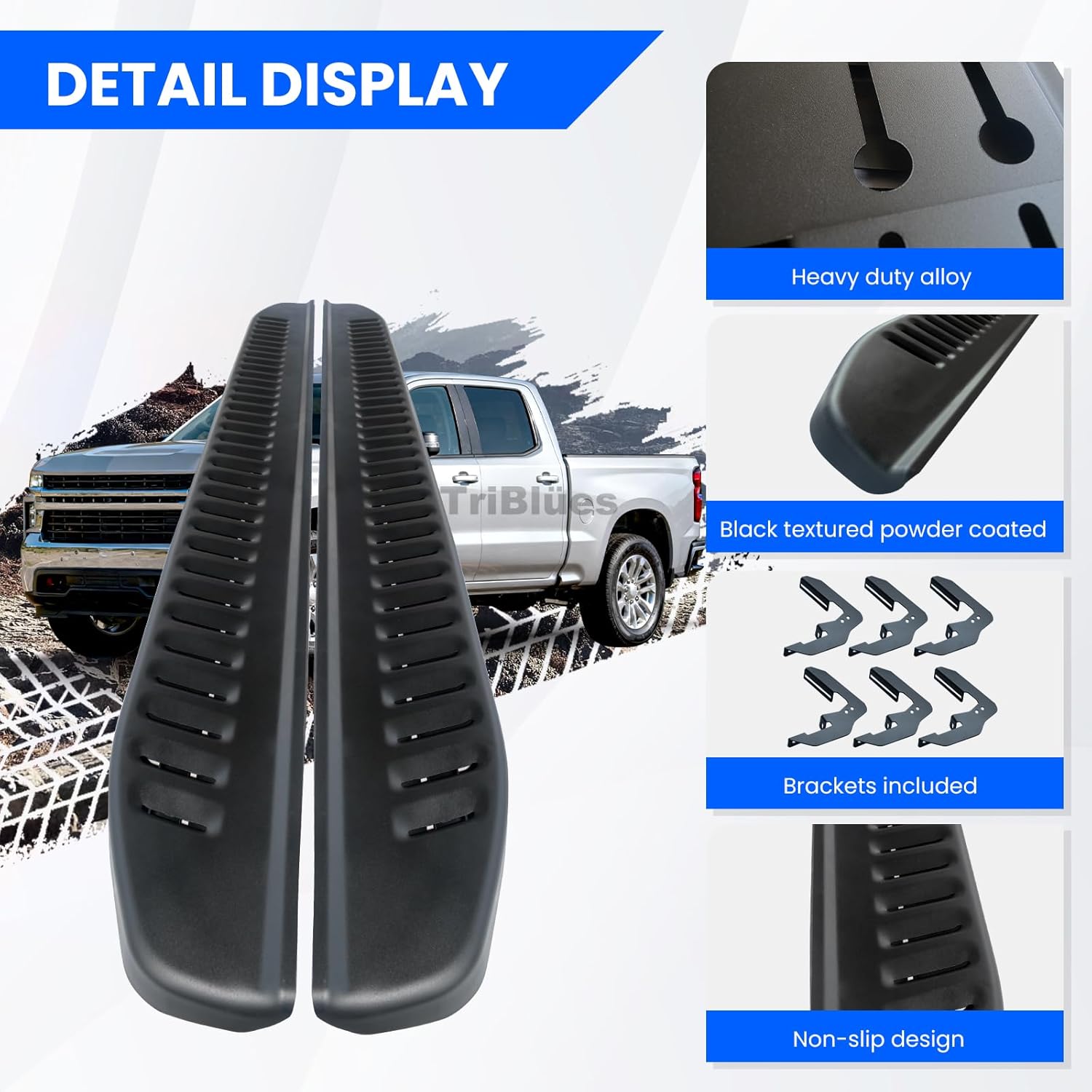 7 Inches Running Boards Compatible with 2019-2026 Chevy Silverado & GMC Sierra 1500(Excl 2019 Ld/Lt) 2020-2025 Silverado/Sierra 2500HD 3500HD Crew Cab, Black Textured Side Step Nerf Bars
