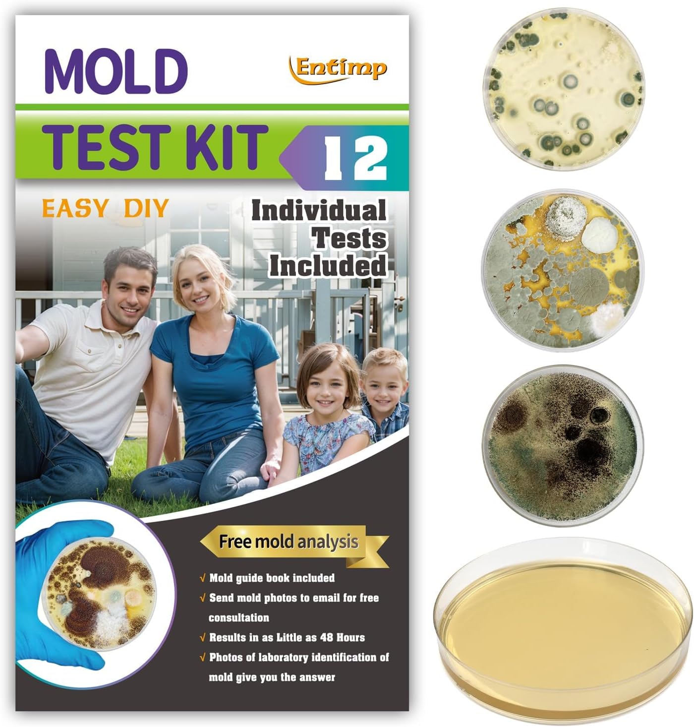 Mold Test Kit for Home Within 12 Individual Tests,DIY Detector at Home, Surface Mold,HVAC,Indoor Air Quality Testing Kits,Black Mold Testing,Includes Detailed Mold Identification Guide and Free Lab