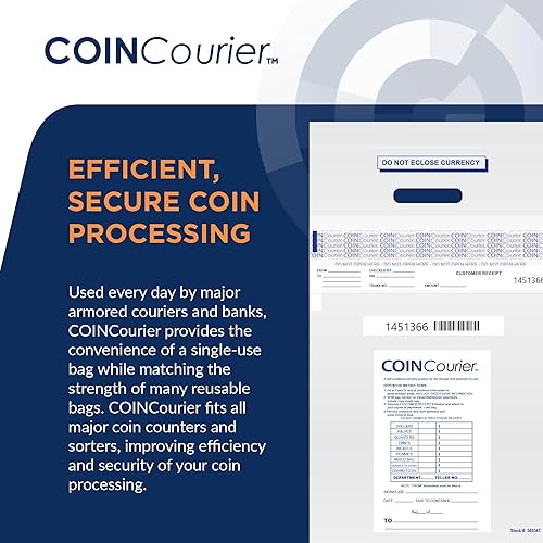 Miniatura 2 de CONTROLTEK Mensajero de monedas de 12 x 24.5 pulgadas, transparente, 50 bolsas, bolsa de monedas resistente a manipulaciones, soporta hasta 50