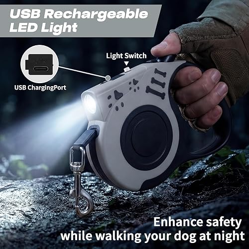 Miniatura 2 de Correa retráctil para perro con linterna recargable USB para paseos nocturnos, correa de perro telescópica automática de 16 pies para perros