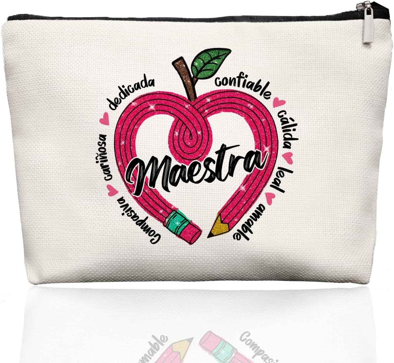 Retro Spanish Teacher Makeup Bag Make Up Bag, Maestra Teacher Gifts For Women,Regalo Para Maestra,Maestra Appreciation Gifts, white