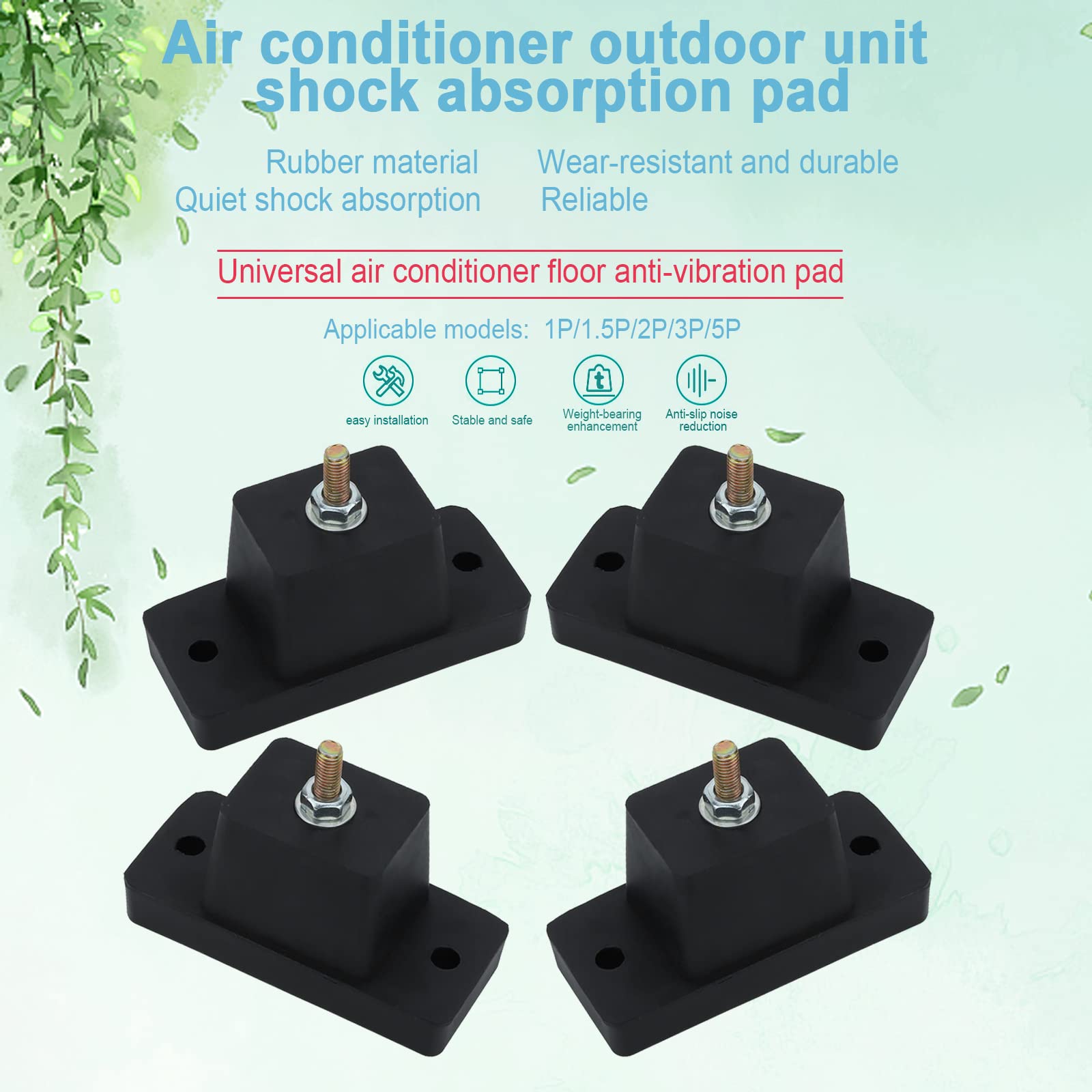 Aislador de vibración de goma de Aire Acondicionado, Amortiguadores Goma, base de almohadilla de choque Cojín de pie a prueba de golpes para soporte de aire acondicionado al aire libre