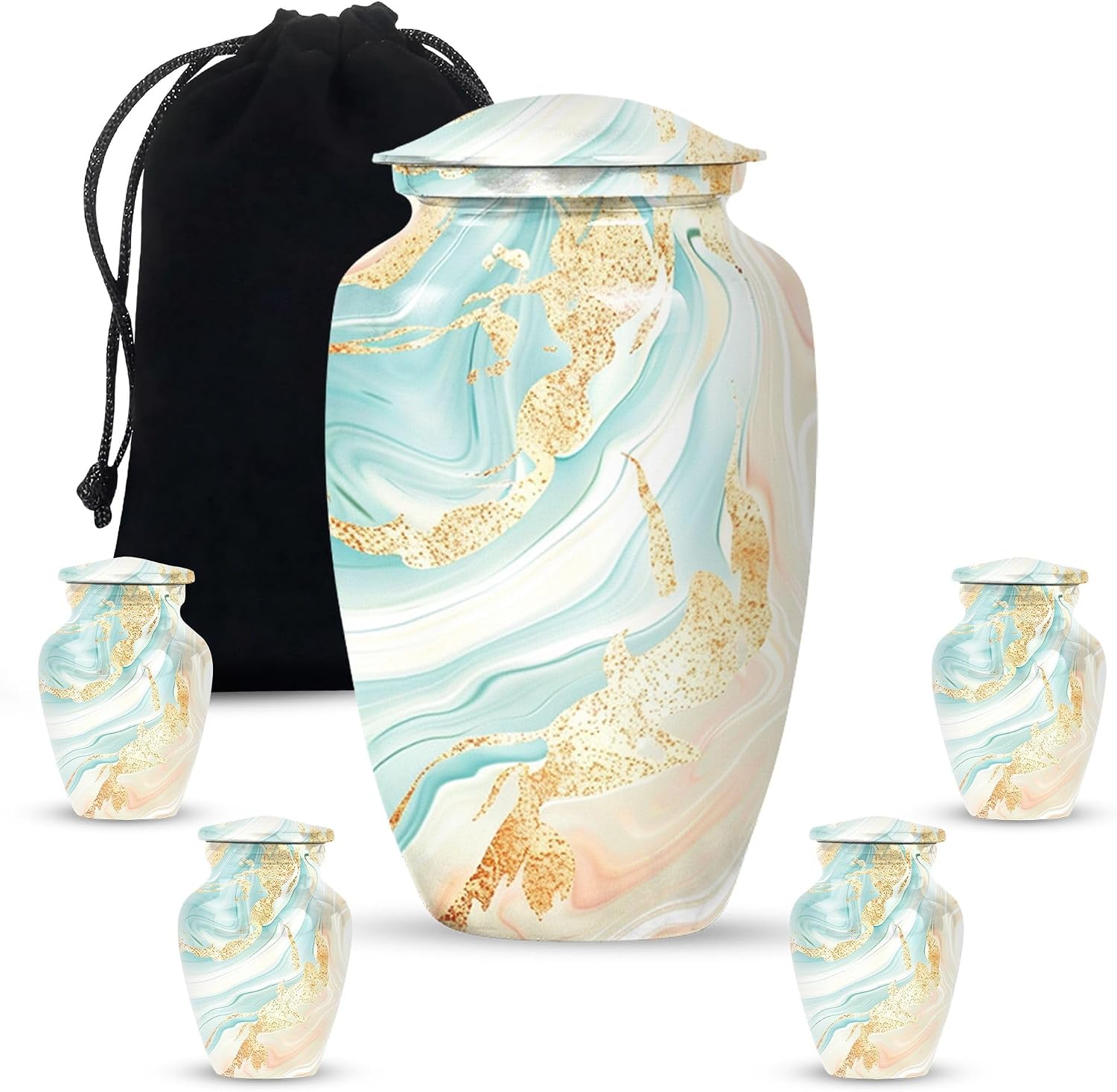 Enchanted Forest Funeral Urns, Urn for Ashes, Pack of 5 (10 Inch Urn with 3 Inch Urn Set of 4), Decorative Urn, Funeral Urns, Dog Urn, Multicolor Urns, Large Urns for Human Ashes Adult