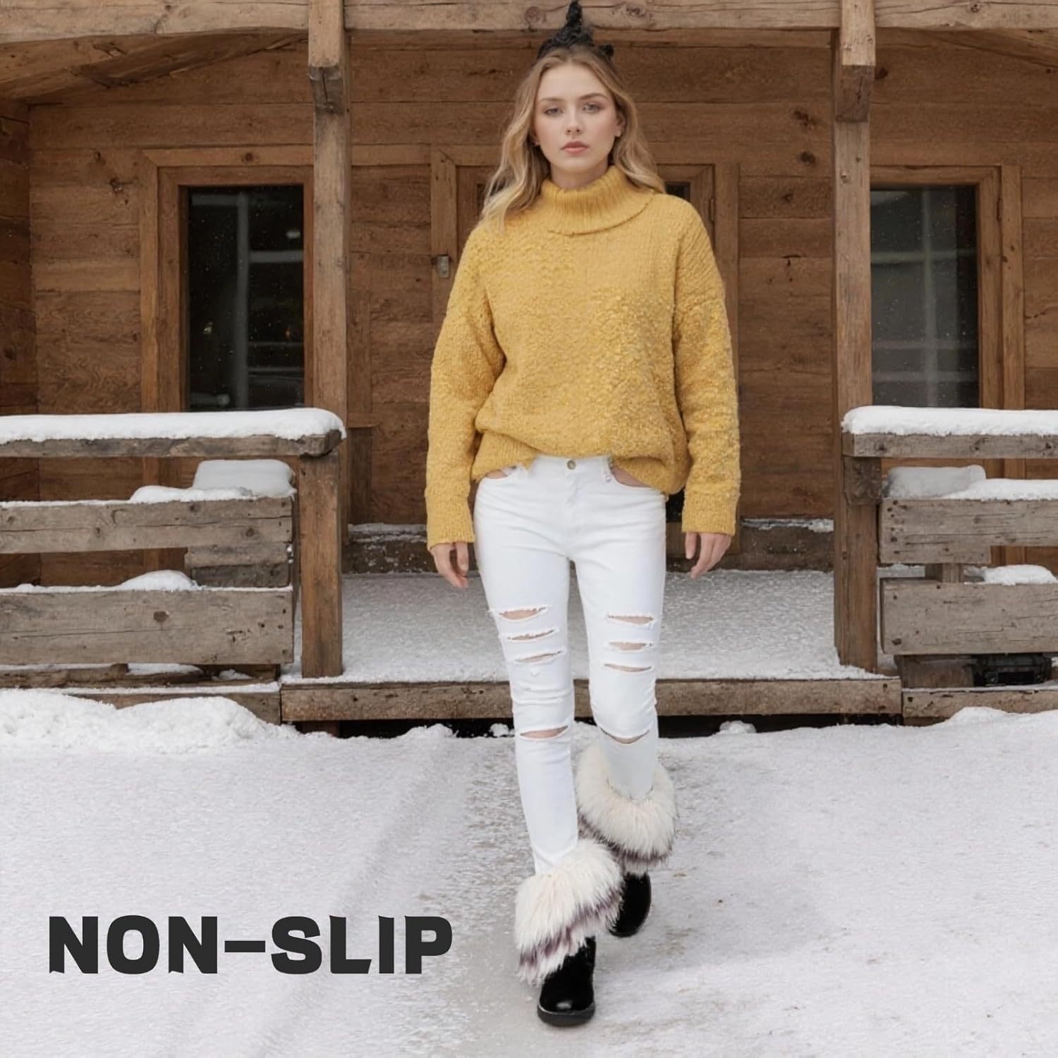 Women's Thermal Snow Boots with Faux Fur Tassel and Warm Fuzzy Plush Lining Non Slip Winter Boots for Outdoor Walking