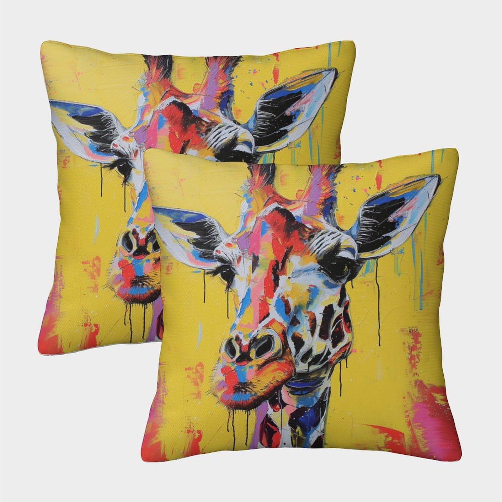Zhuicheng Style-2 Colored Giraffe Cushion Cover 2 Pack Decorative Machine Washable Pillowcases Square Cushions With Invisible Zipper Cushion Covers For Livingroom Sofa Bedroom Throw Pillow Case 40X40cm