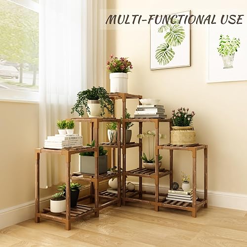 Miniatura 2 de twocorn Soporte para plantas para interiores y exteriores, estante esquinero de 11 niveles para múltiples plantas, combo de estante grande de madera