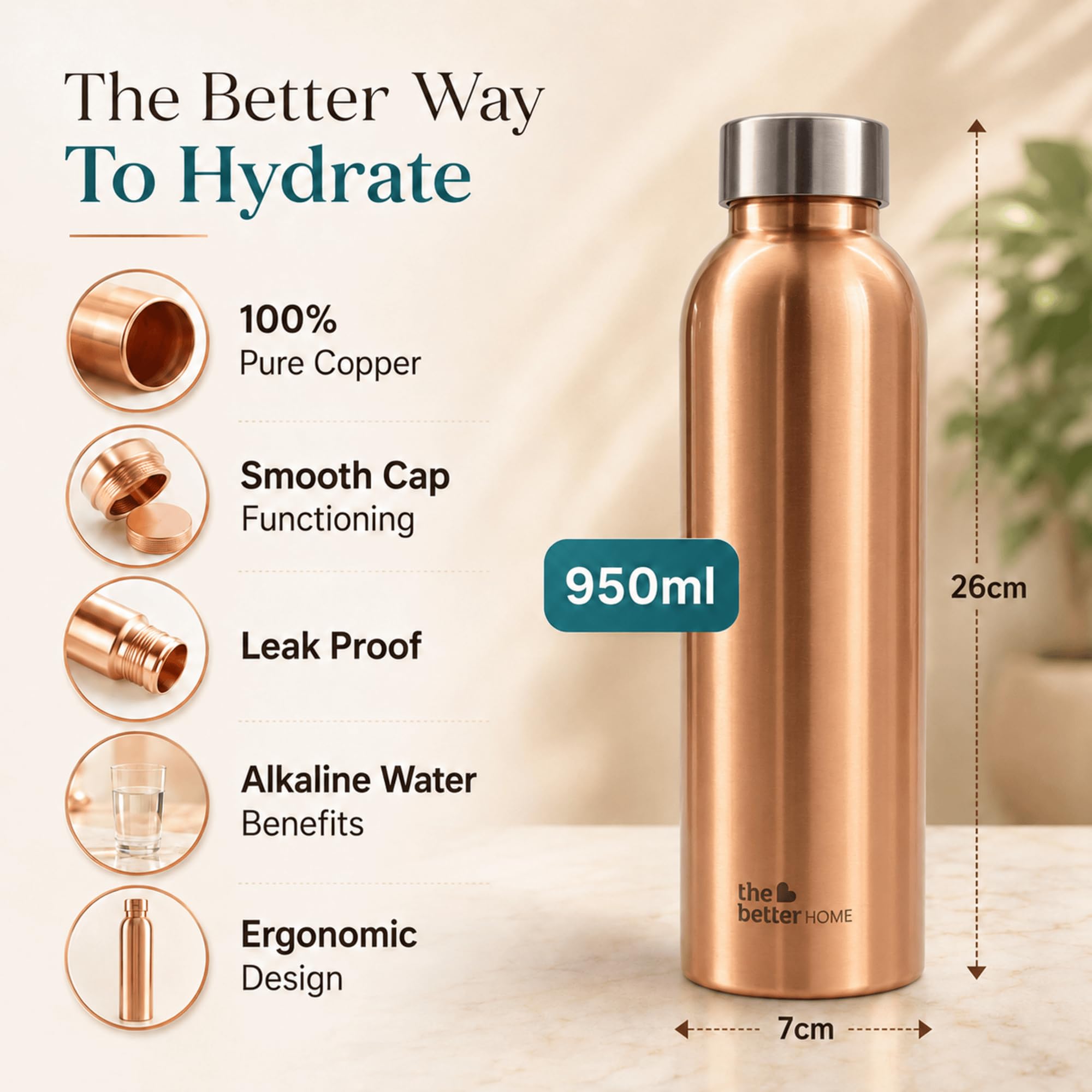 Pure Copper Water Bottle - 950ml Durable & Leak-Proof -3 Pure Copper Water Bottle - 950ml Durable & Leak-Proof -3