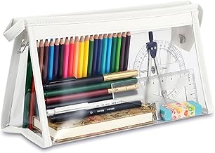 GLUN ® Stationary Transparent Pouch with Zipper Closing for Girls & Boys,Pouch for School,Collage,Office,Cosmetic Use Bag for Women,Multi-Purpose Bag,White