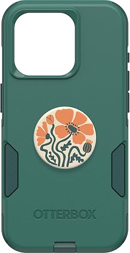 Paquete OtterBox iPhone 15 Pro (solamente) Commuter Series Case - (GET YOUR GREENS) + PopSockets PopGrip (OIL AGATE), delgada y resistente, apta