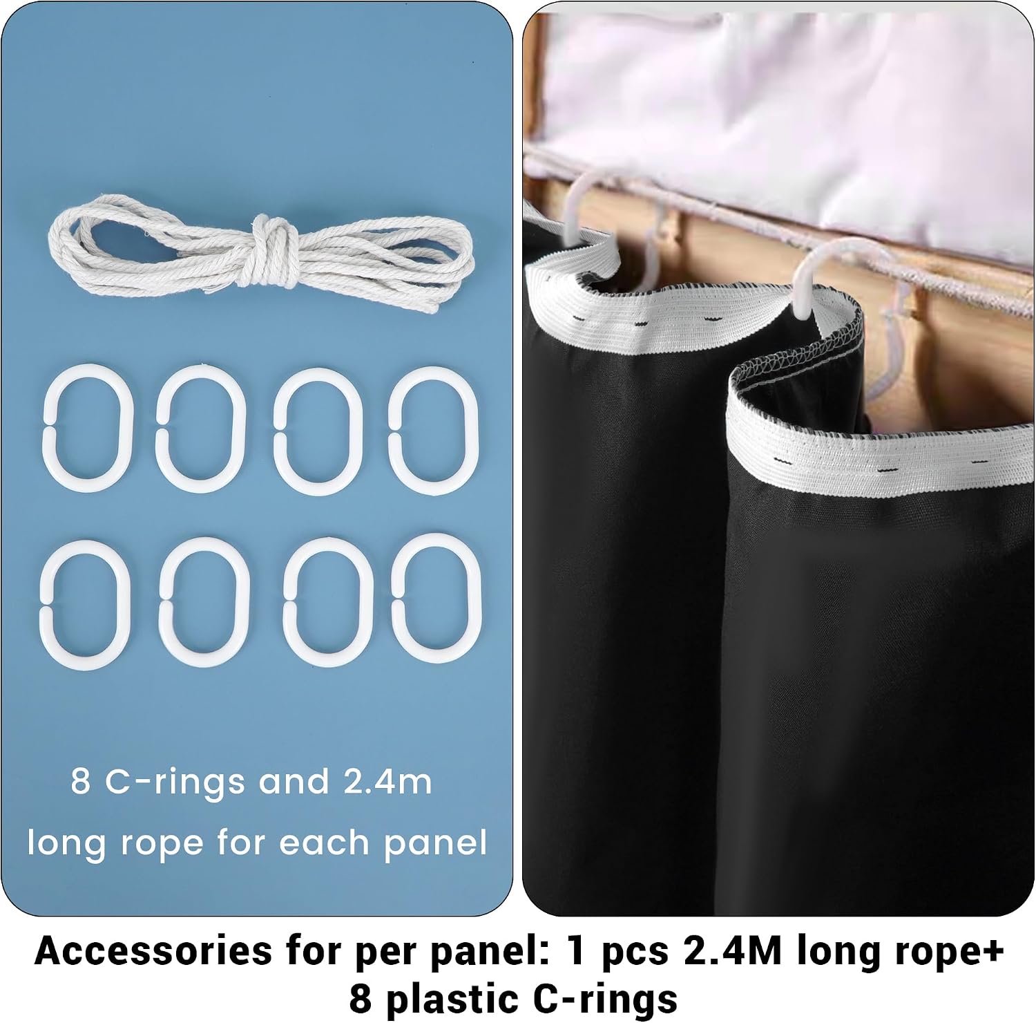 Beautiful Solid Black Bunk Bed Curtains Drapes Privacy Bed Canopy for Bottom, 2 Panels