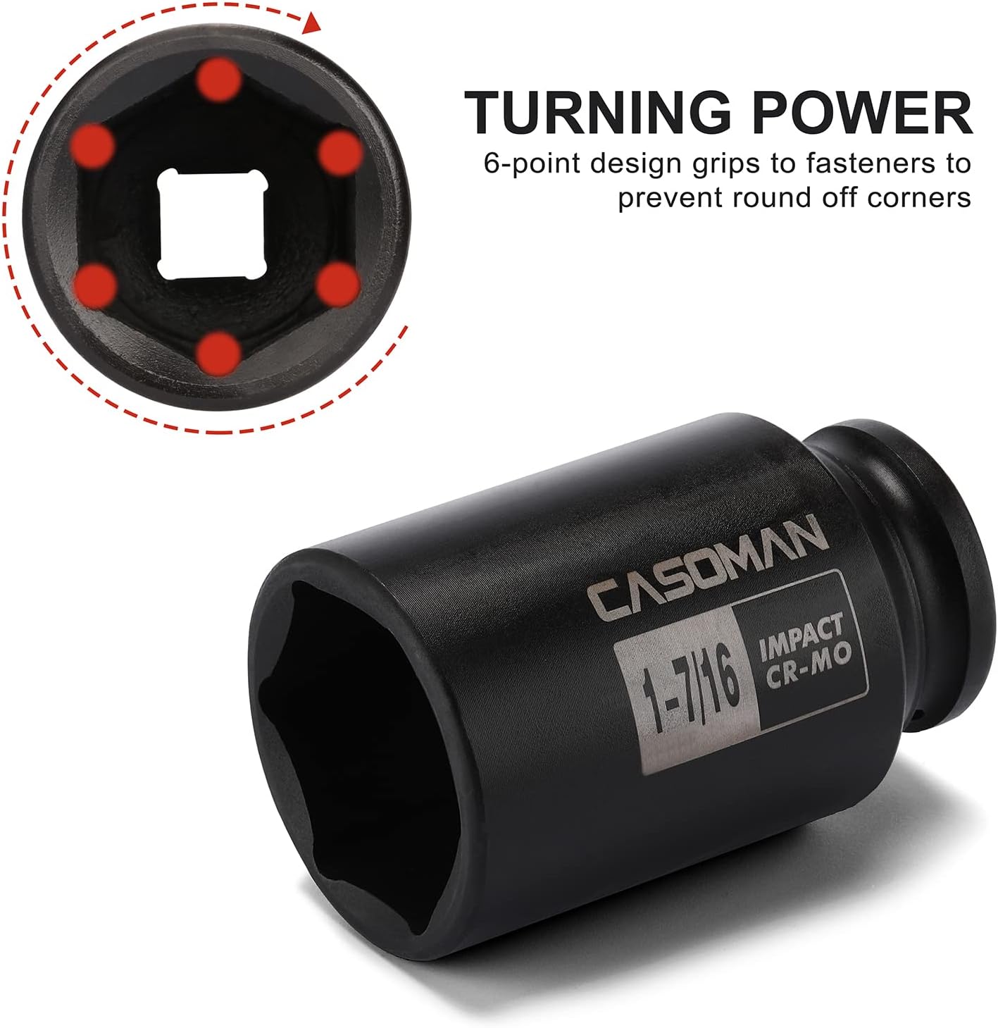 CASOMAN 1/2-Inch Drive Deep Spindle Axle Nut Impact Socket Set, 6 Point, CR-MO, SAE, 1" to 1-1/2", 8-Piece 1/2" Dr. Deep Impact Socket Set