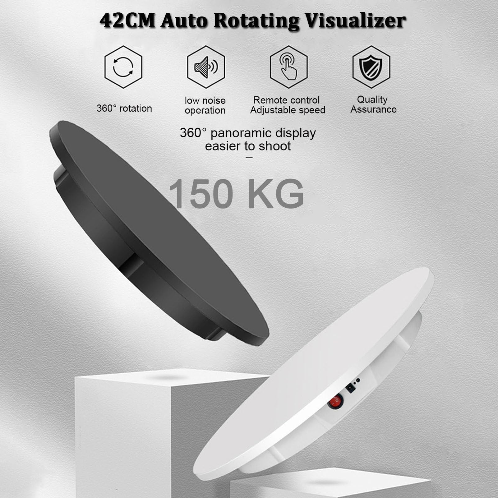 Piattaforma girevole elettrica per la fotografia, 90/180/360 gradi regolabile motorizzata Stand rotante Tavolo di visualizzazione per video dal vivo Piattaforma girevole automatica ,Black-60cm