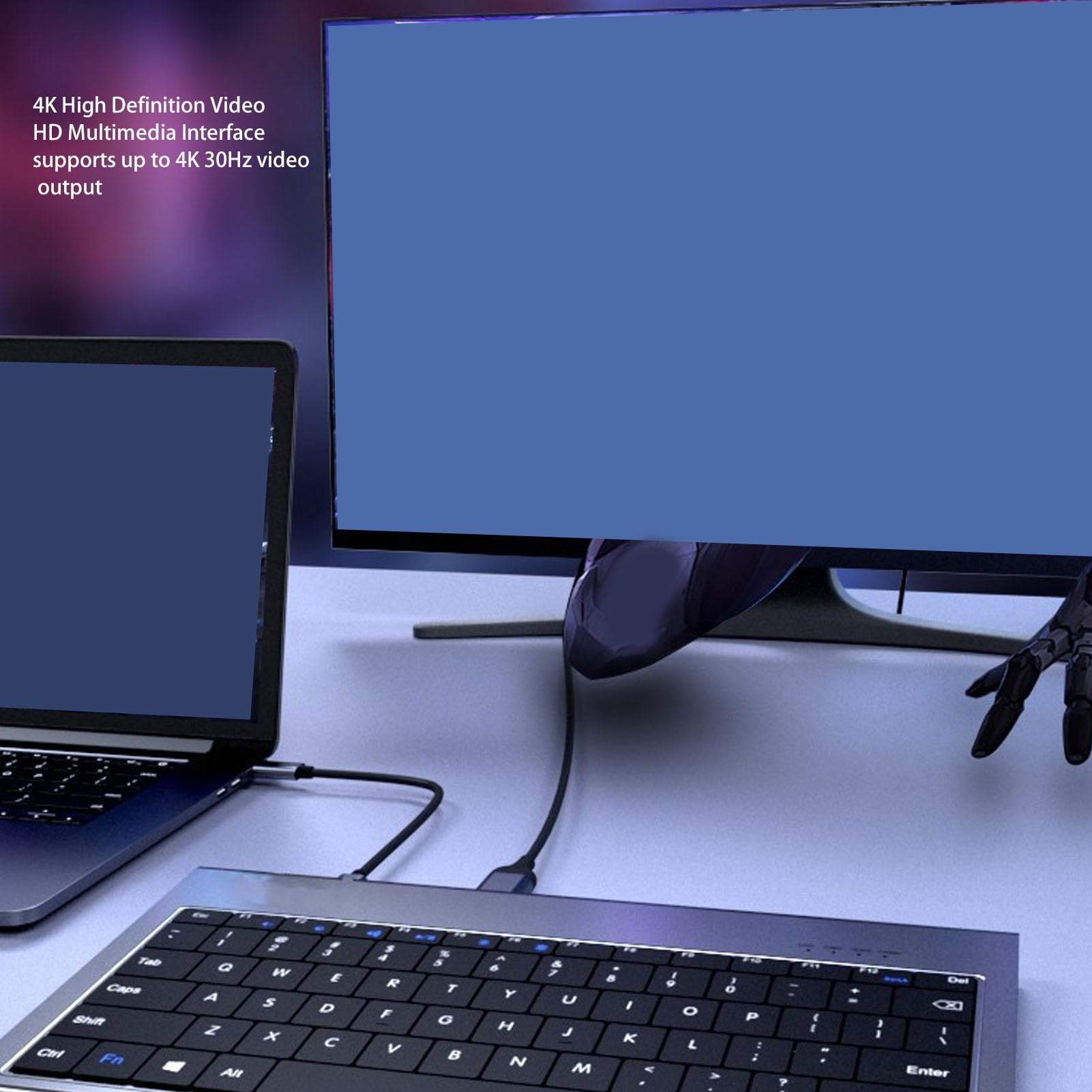 Teclado USB C Center 11 a 1 para ordenador con cable estación de acoplamiento 4K para editores de vídeo y escritores profesionales
