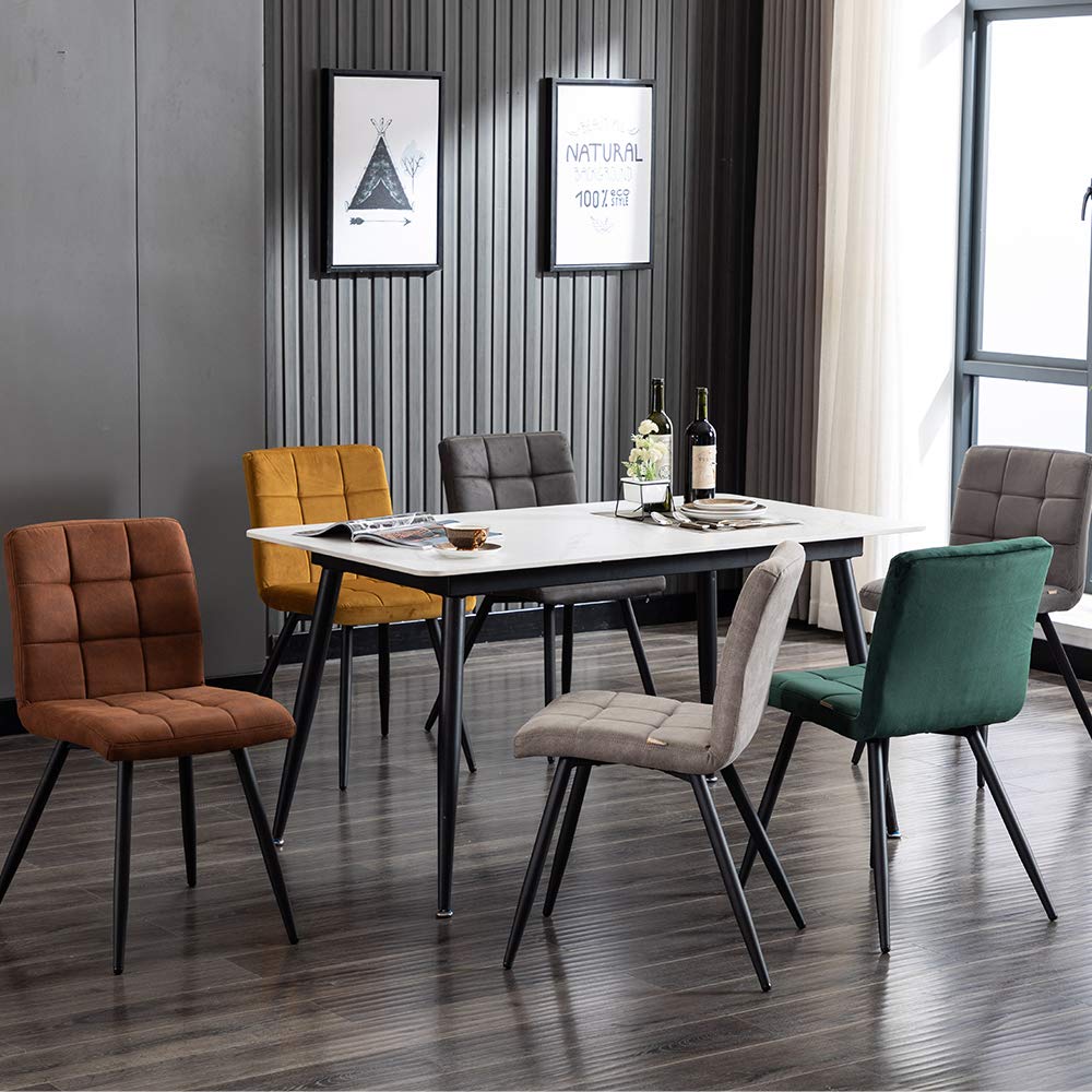Set di 2 sedie imbottite Cubana da cucina, sala da pranzo e salotto, in morbido velluto, per ricevimenti, pub e ristoranti, con forti gambe in metallo nero, Colore Marrone